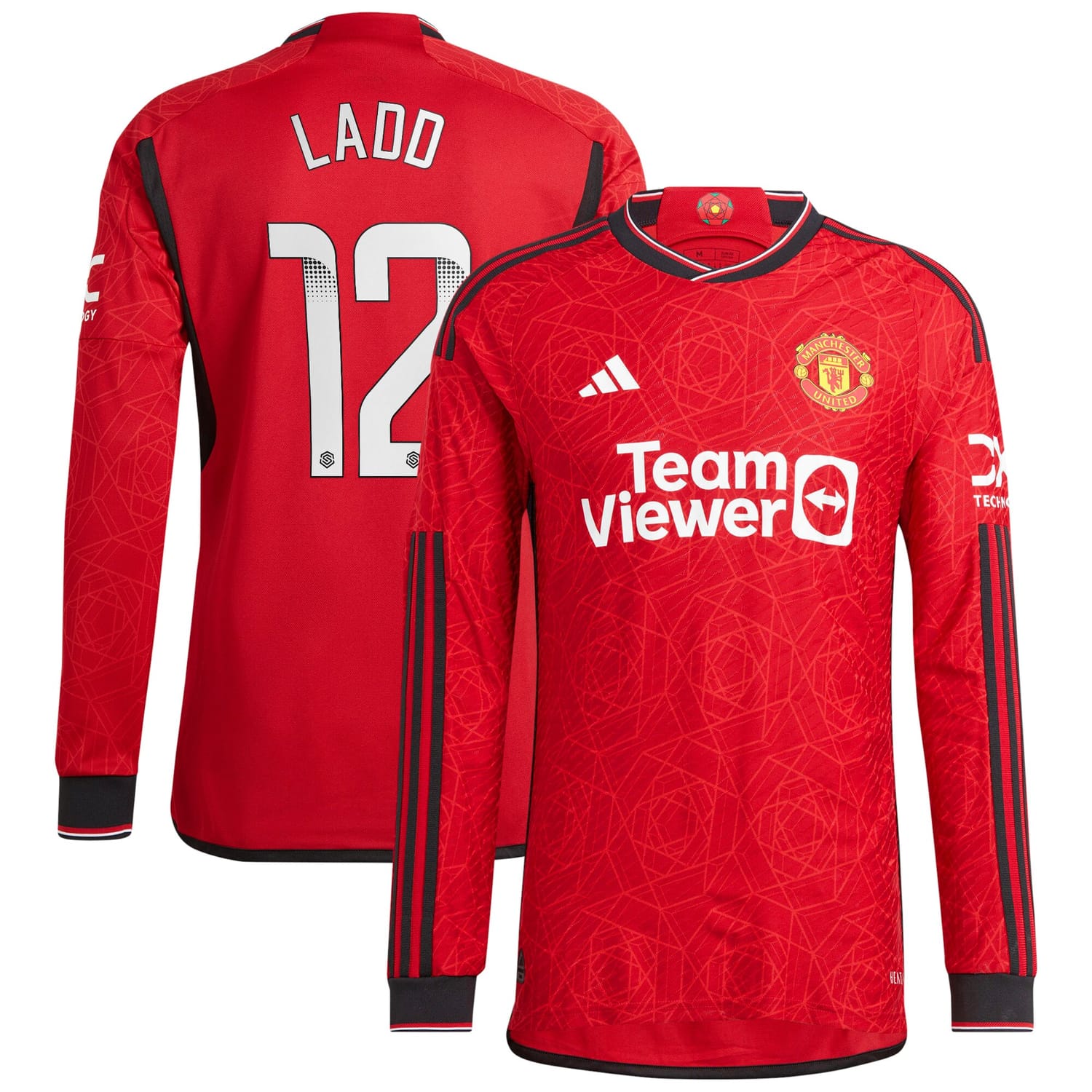 Premier League Manchester United Home WSL Authentic Jersey Shirt Long Sleeve 2023-24 player Hayley Ladd 12 printing for Men