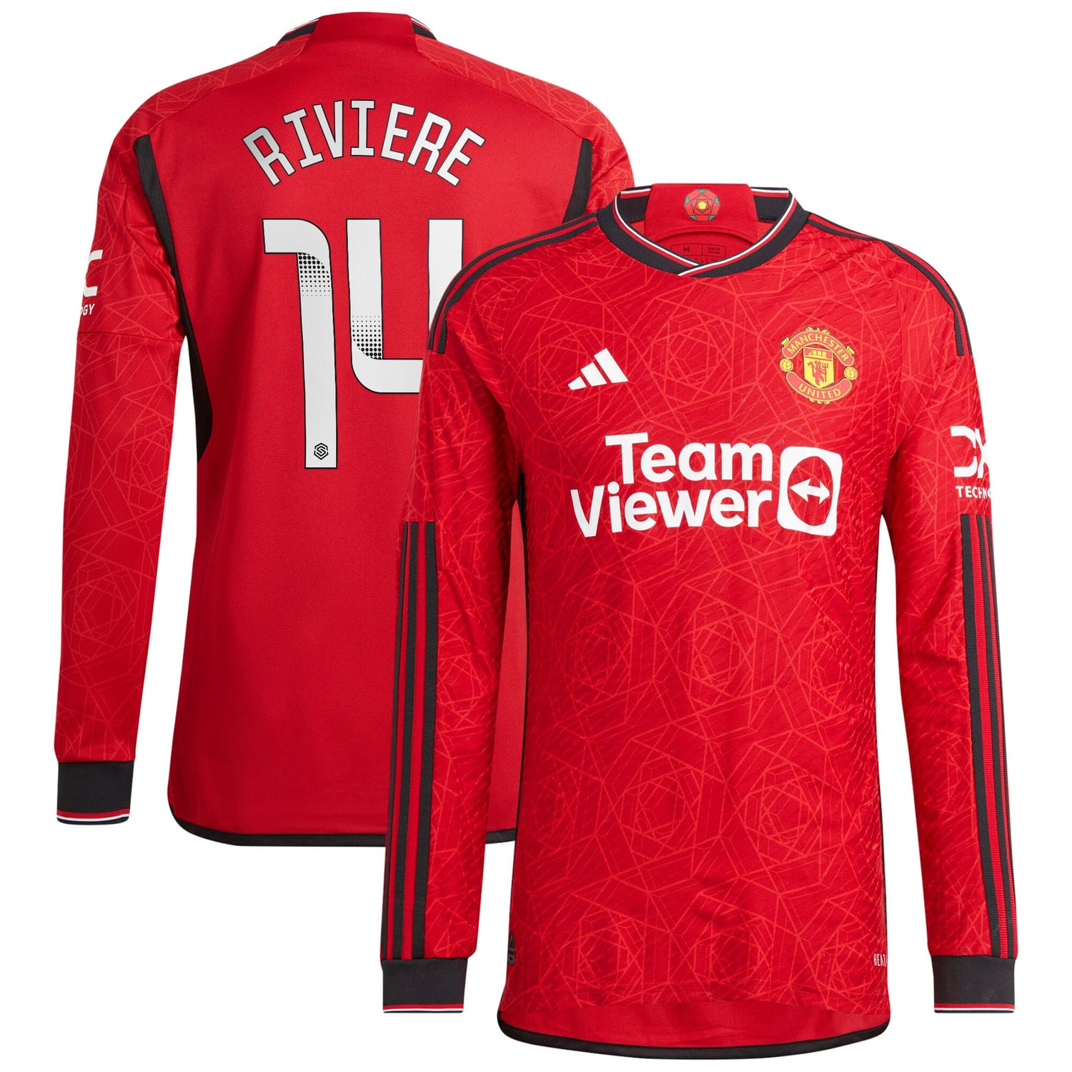 Premier League Manchester United Home WSL Authentic Jersey Shirt Long Sleeve 2023-24 player Jayde Riviere 14 printing for Men