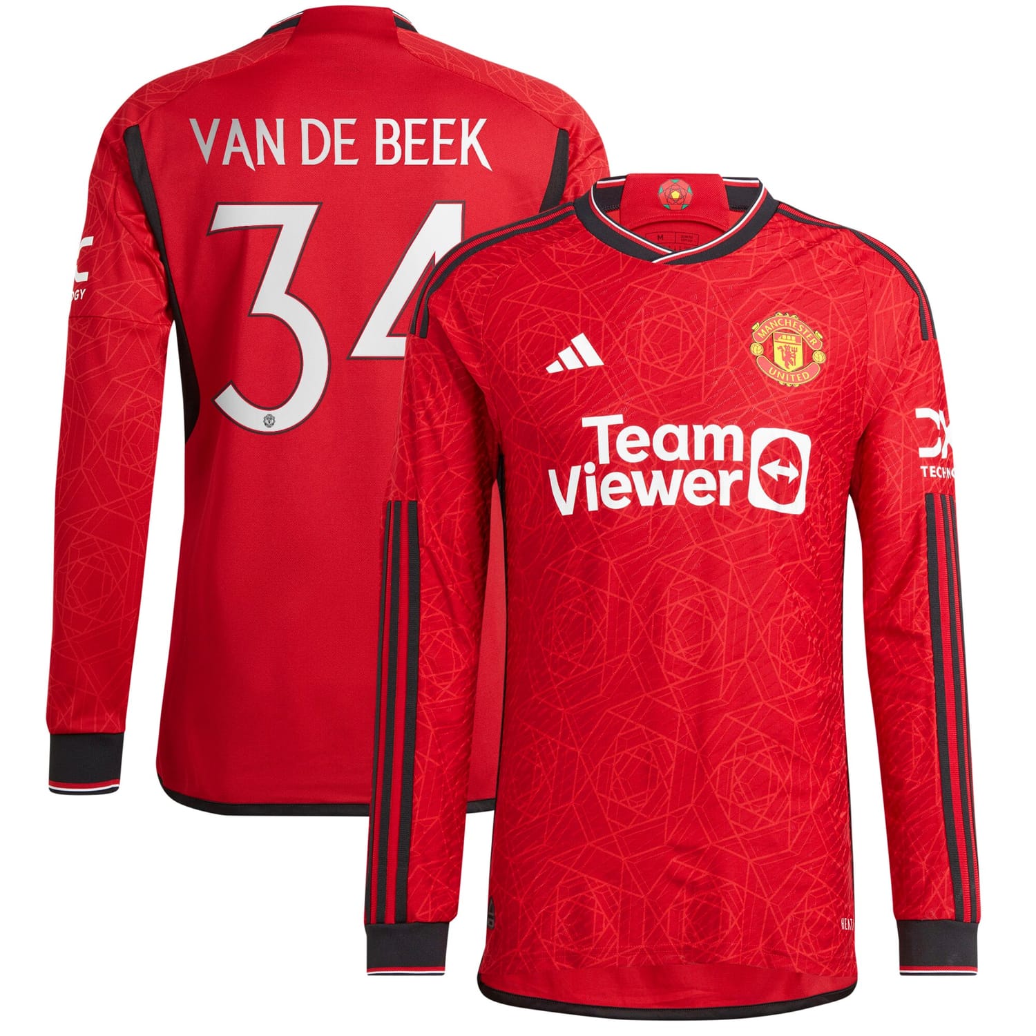 Premier League Manchester United Home Cup Authentic Jersey Shirt Long Sleeve 2023-24 player Donny Van De Beek 34 printing for Men