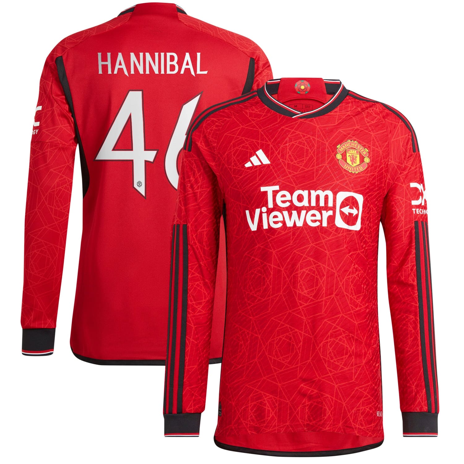 Premier League Manchester United Home Cup Authentic Jersey Shirt Long Sleeve 2023-24 player Hannibal Mejbri 46 printing for Men