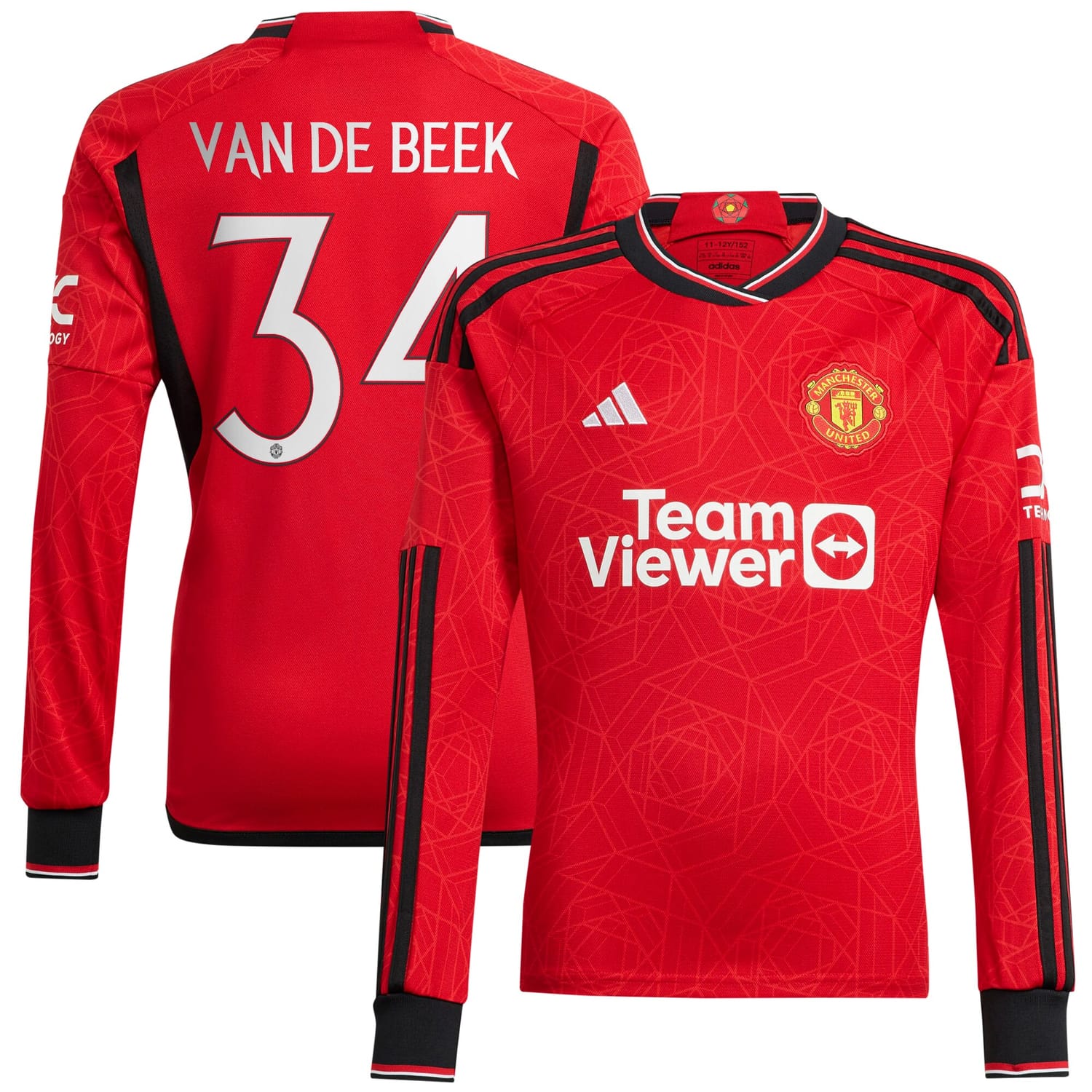 Premier League Manchester United Home Cup Jersey Shirt Long Sleeve 2023-24 player Donny Van De Beek 34 printing for Men