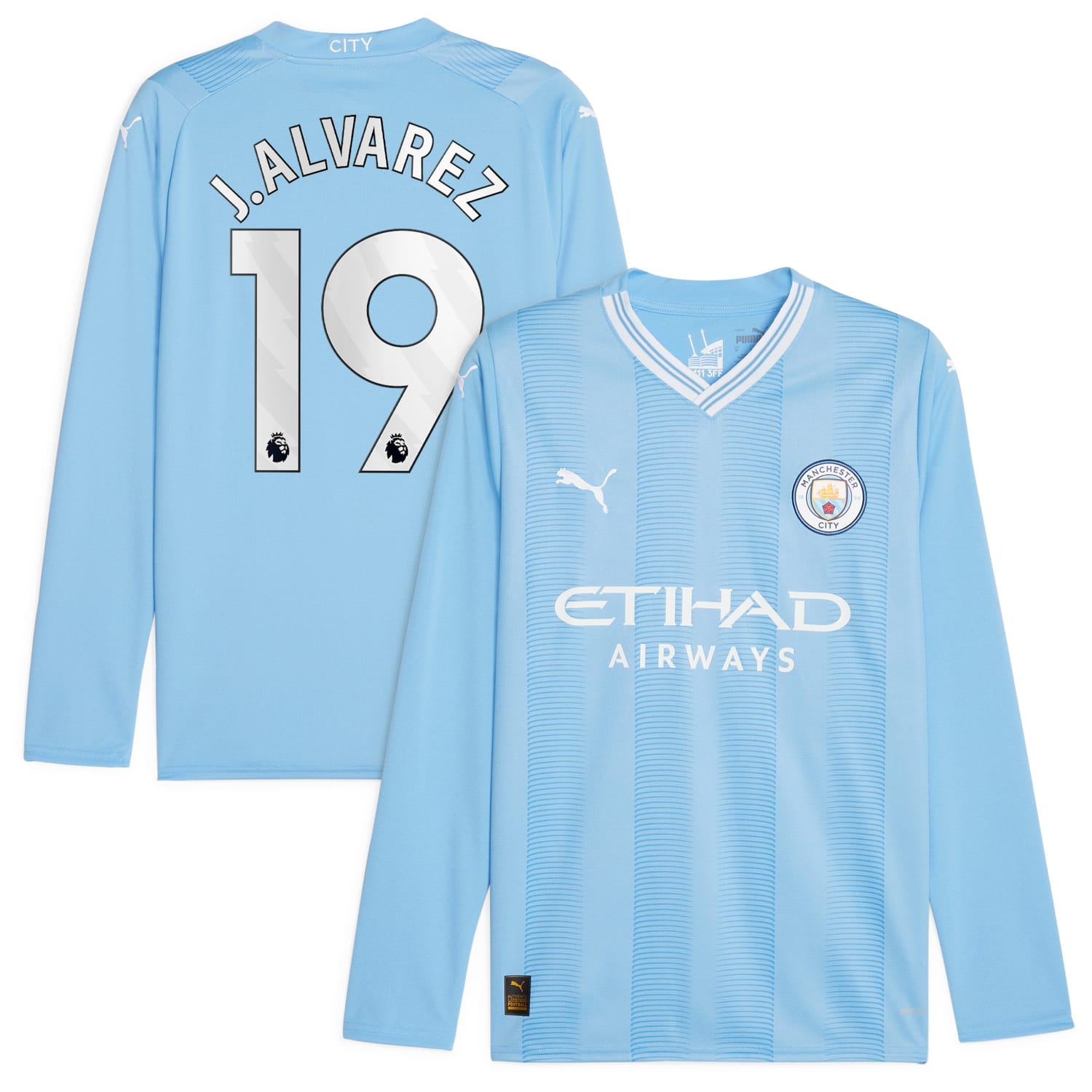 Premier League Manchester City Home Jersey Shirt Long Sleeve 2023-24 player J.Alvarez 19 printing for Men