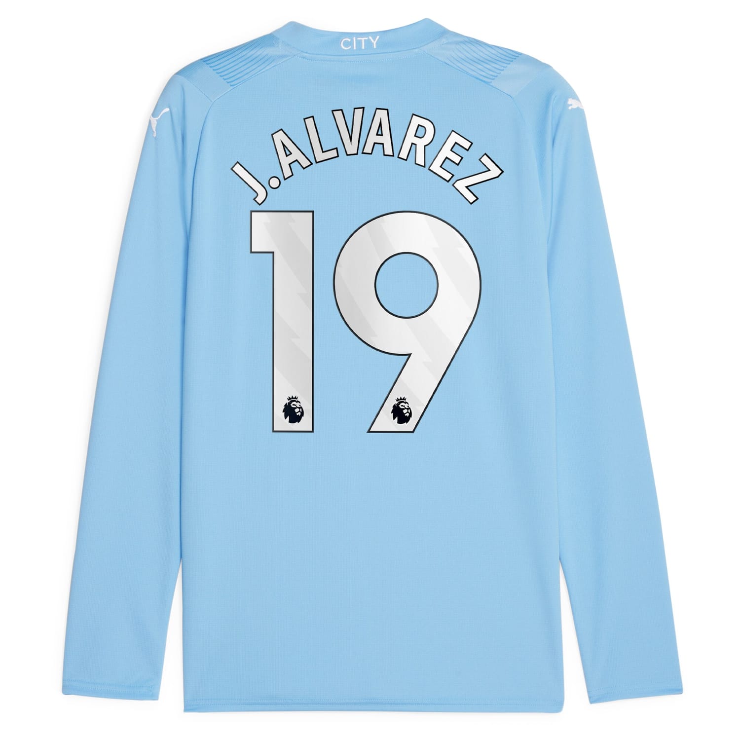 Premier League Manchester City Home Jersey Shirt Long Sleeve 2023-24 player J.Alvarez 19 printing for Men