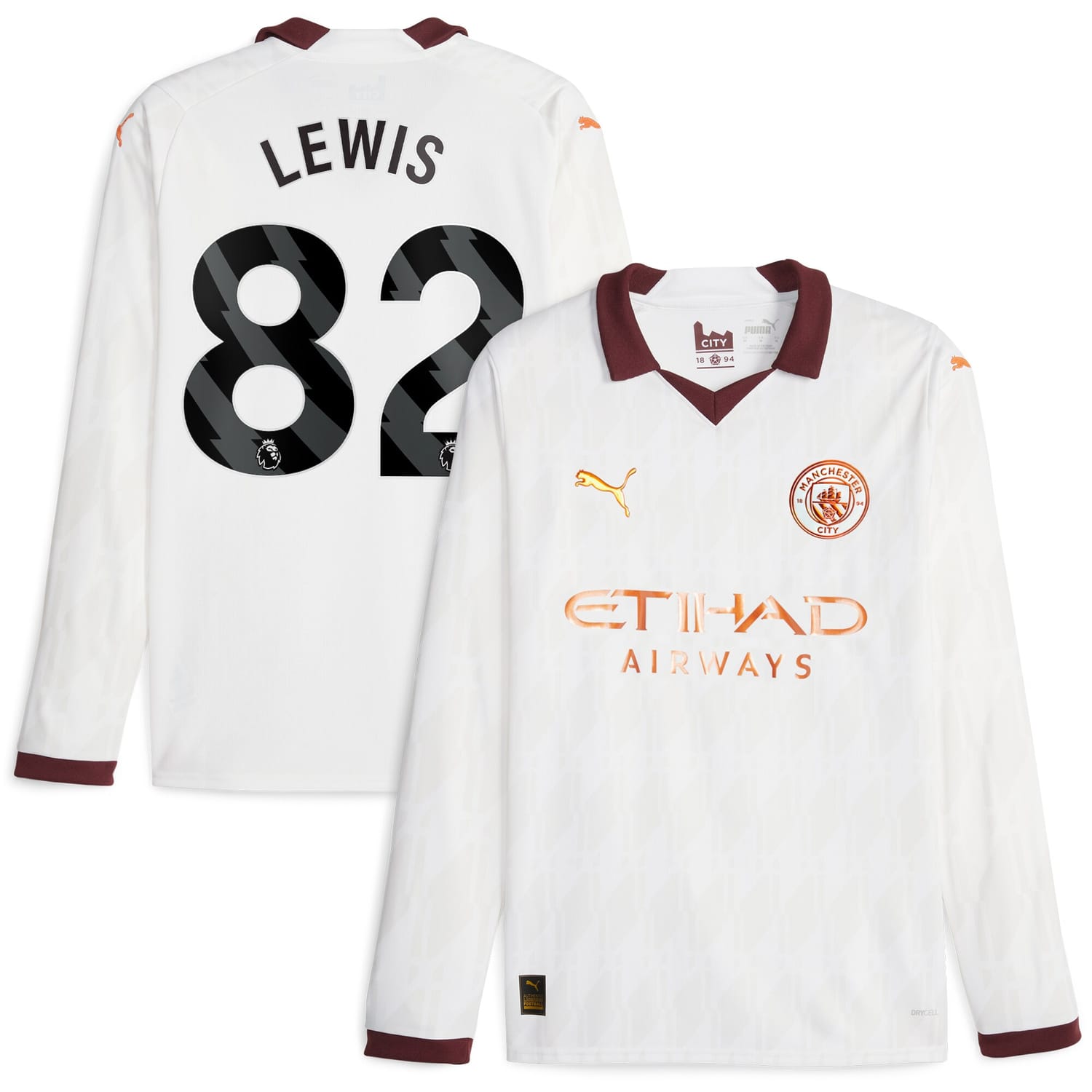 Premier League Manchester City Away Jersey Shirt Long Sleeve 2023-24 player Rico Lewis 82 printing for Men