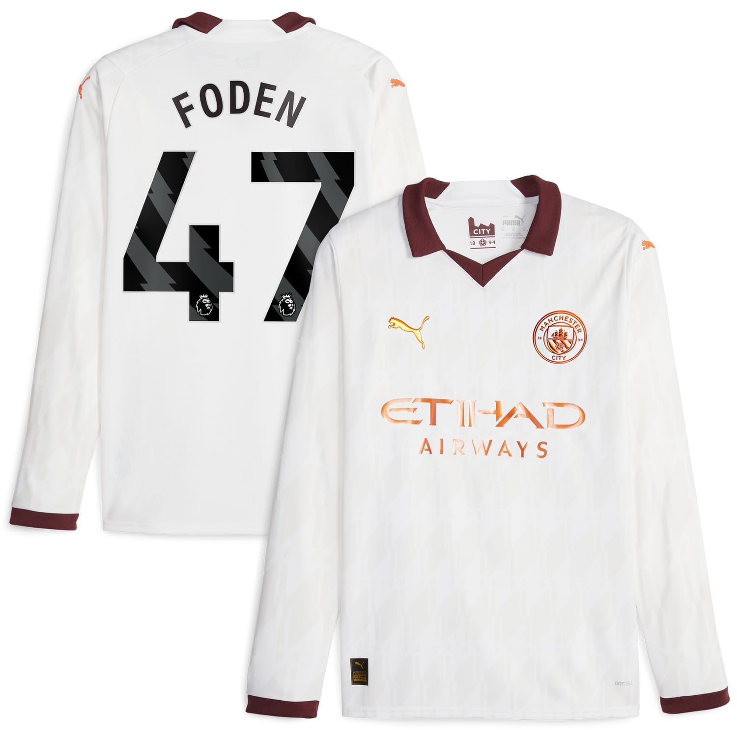 Premier League Manchester City Away Jersey Shirt Long Sleeve 2023-24 player Phil Foden 47 printing for Men