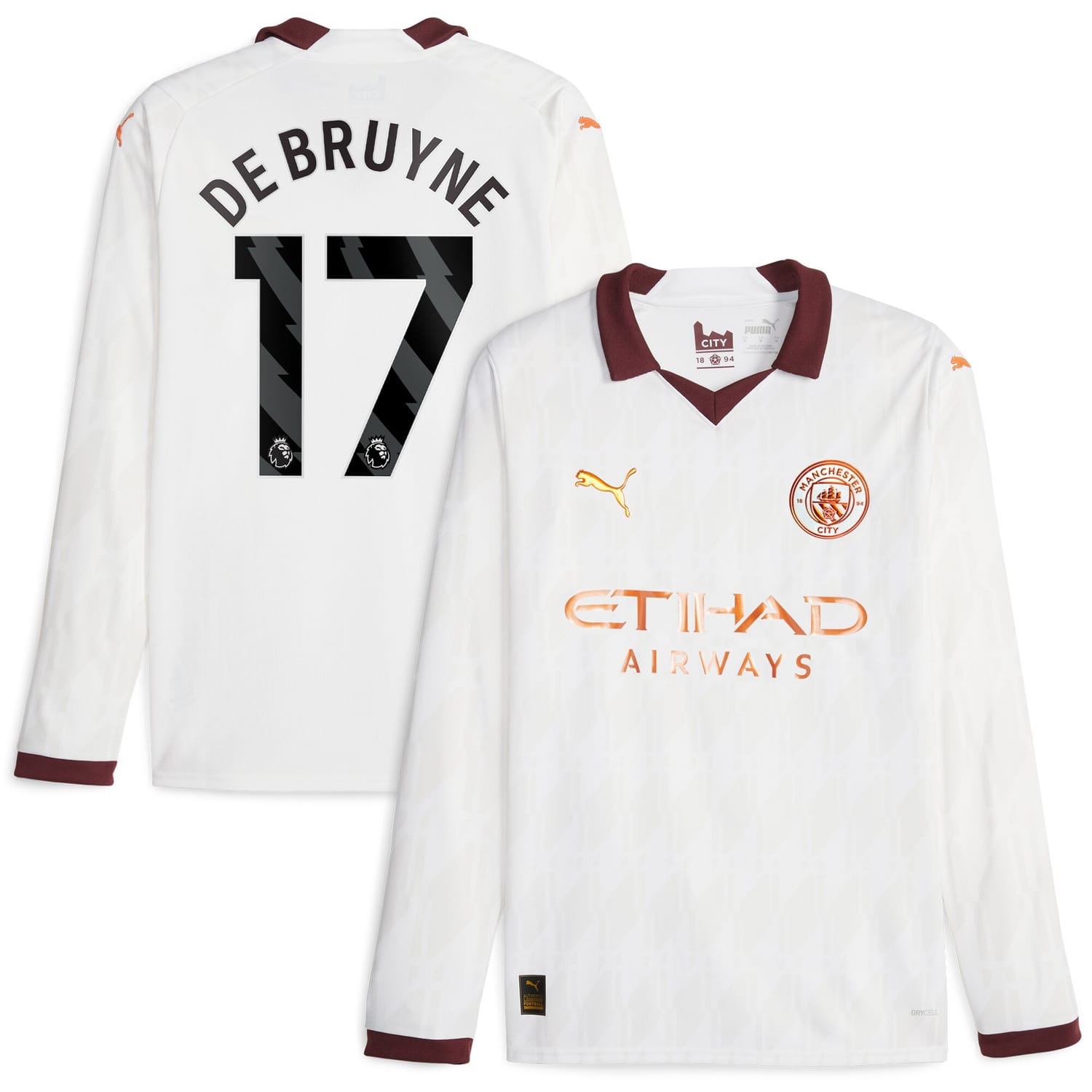 Premier League Manchester City Away Jersey Shirt Long Sleeve 2023-24 player Kevin De Bruyne 17 printing for Men