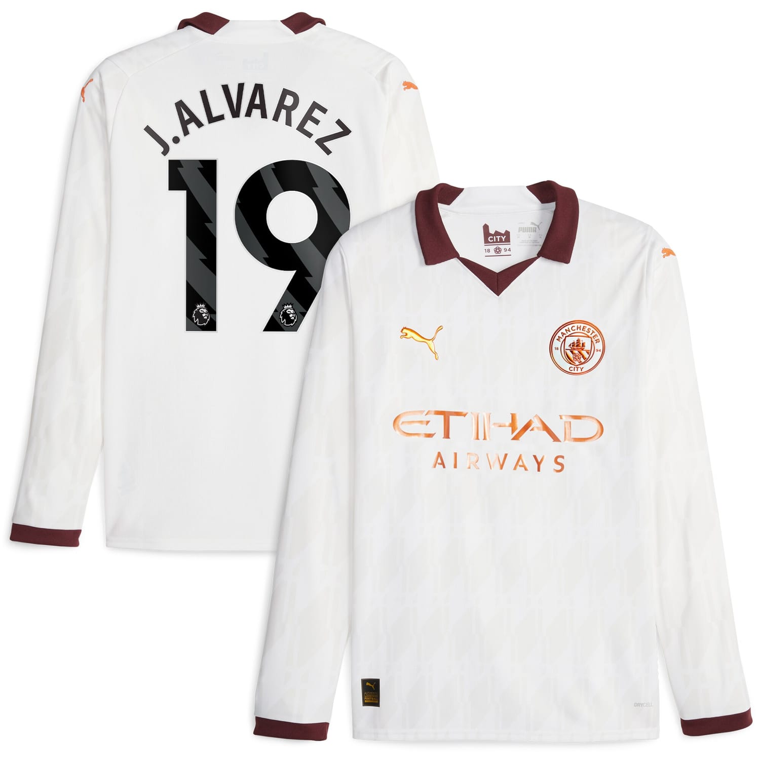 Premier League Manchester City Away Jersey Shirt Long Sleeve 2023-24 player Julián Álvarez 19 printing for Men