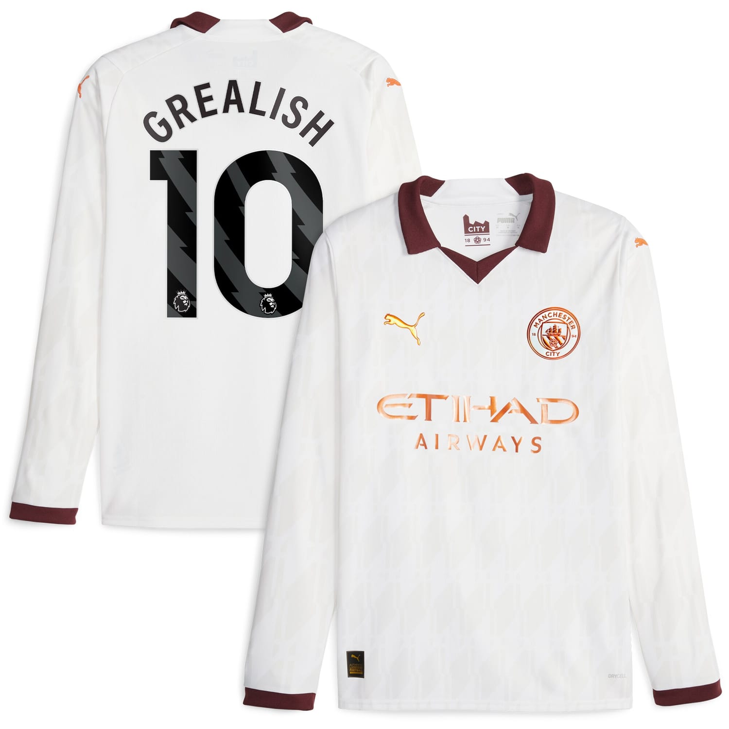 Premier League Manchester City Away Jersey Shirt Long Sleeve 2023-24 player Jack Grealish 10 printing for Men