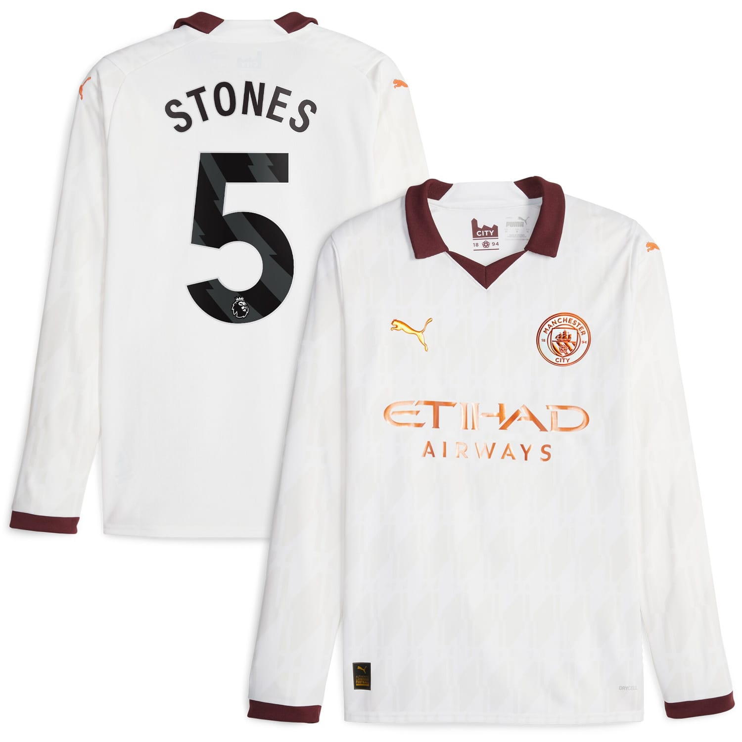 Premier League Manchester City Away Jersey Shirt Long Sleeve 2023-24 player John Stones 5 printing for Men