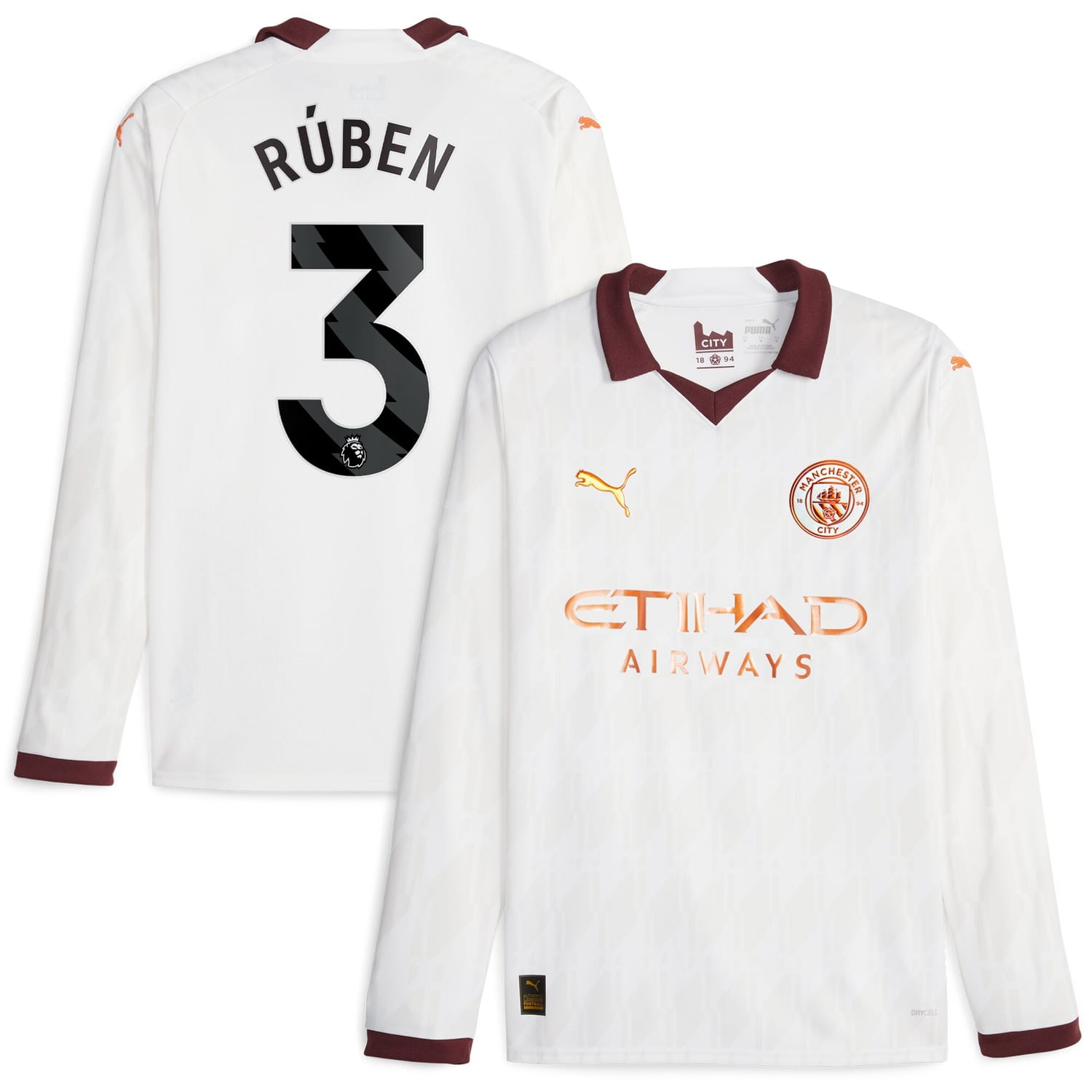 Premier League Manchester City Away Jersey Shirt Long Sleeve 2023-24 player Rúben Dias 3 printing for Men