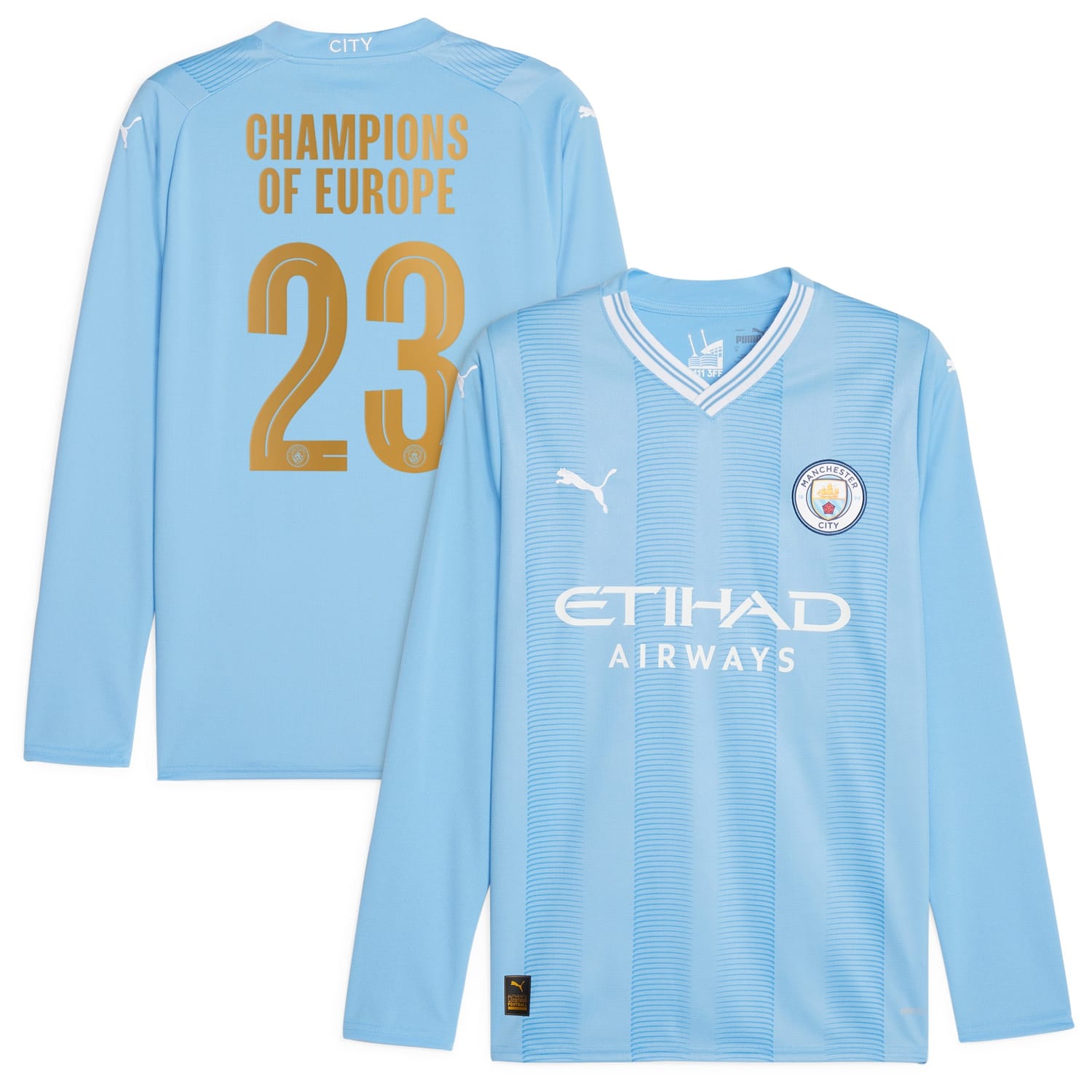 Premier League Champions Manchester City Home Jersey Shirt Long Sleeve 2023-24 player Champions of Europe 23 printing for Men