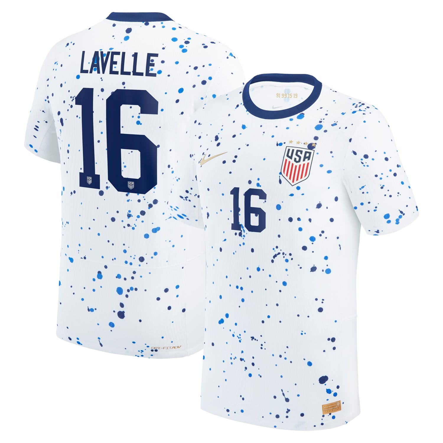 USWNT Home Authentic Jersey Shirt White 2023 player Rose Lavelle printing for Men