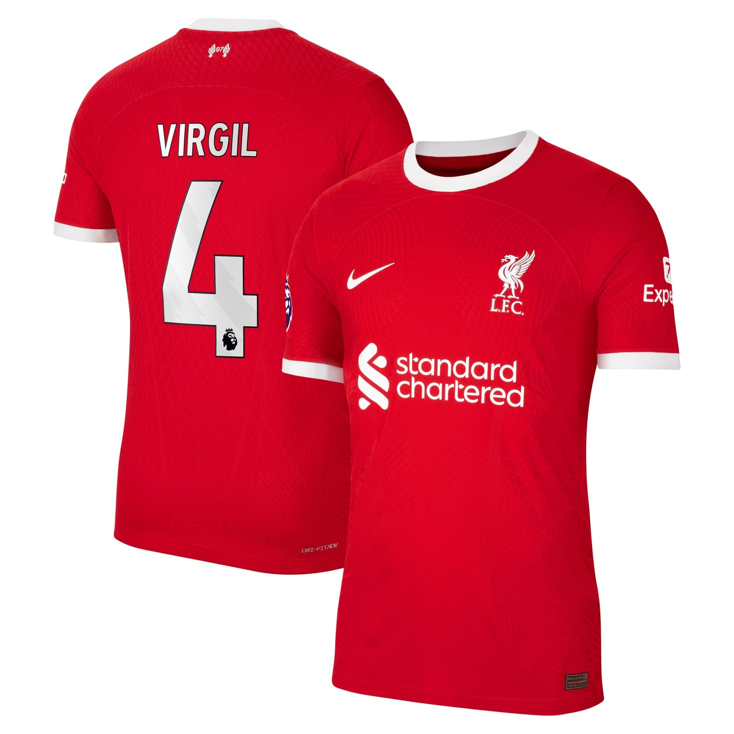 Premier League Liverpool Home Authentic Jersey Shirt Red 2023-24 player Virgil van Dijk printing for Men