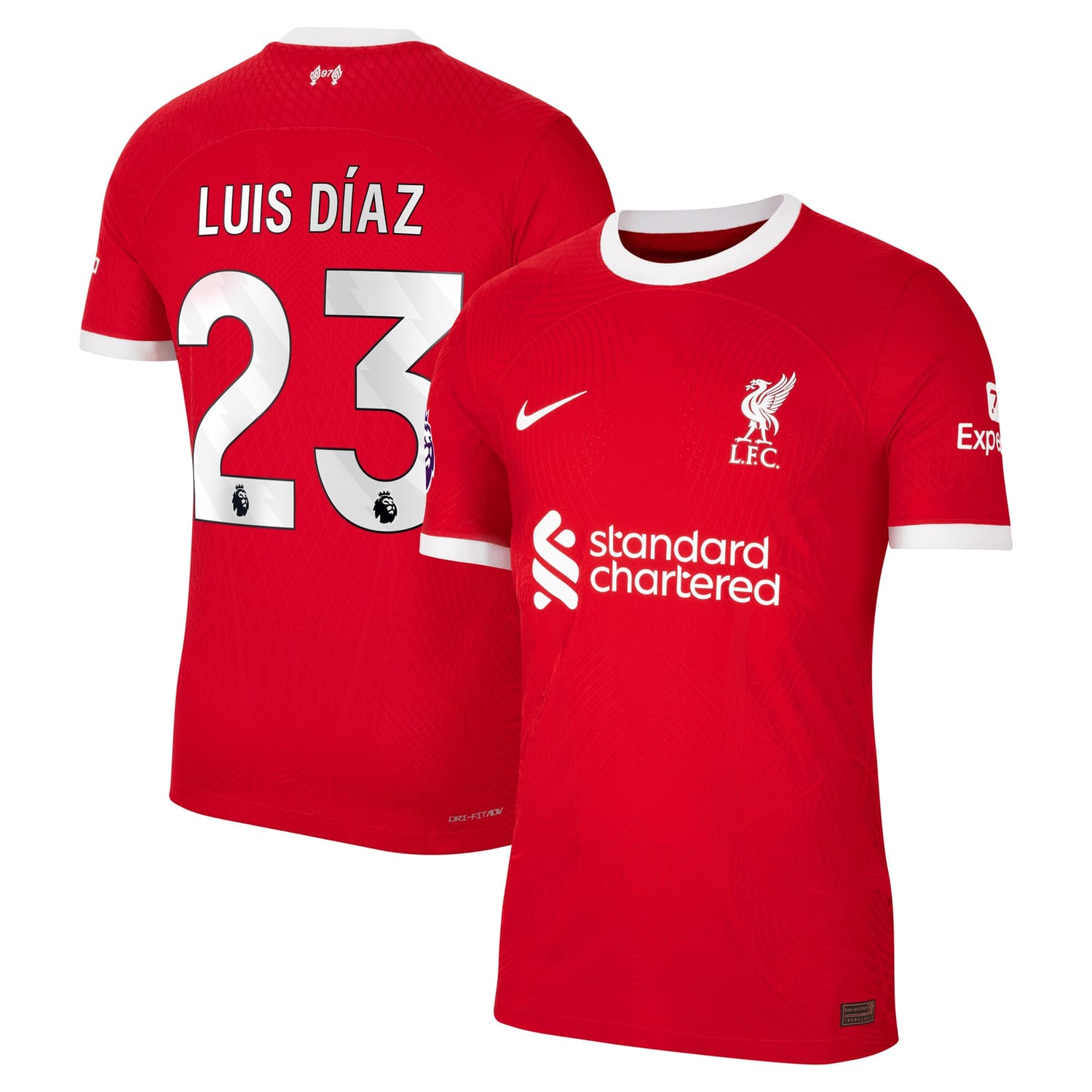 Premier League Liverpool Home Authentic Jersey Shirt Red 2023-24 player Luis Diaz printing for Men