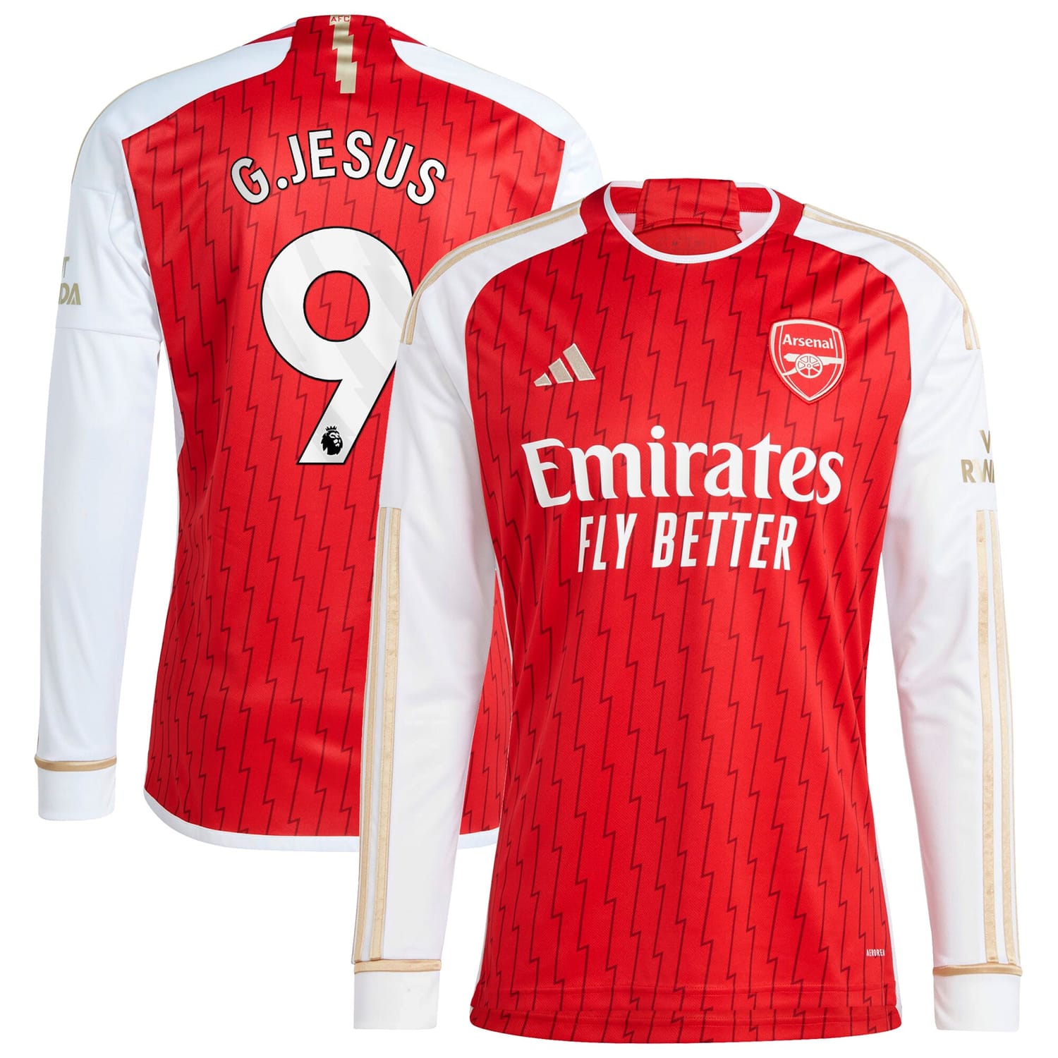 Premier League Arsenal Home Jersey Shirt Long Sleeve Red 2023-24 player Gabriel Jesus printing for Men