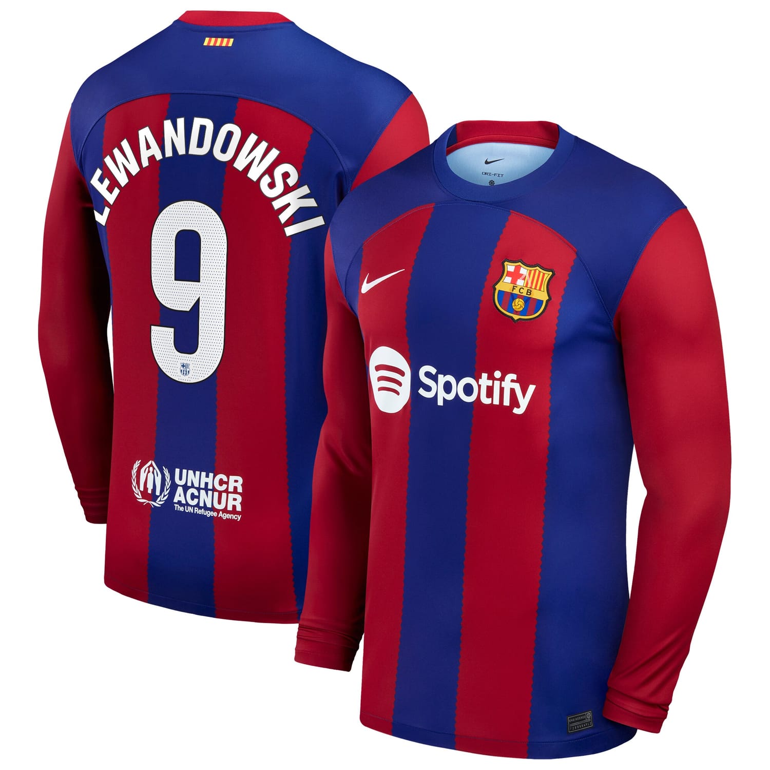 La Liga Barcelona Home Jersey Shirt Long Sleeve Royal 2023-24 player Robert Lewandowski printing for Men