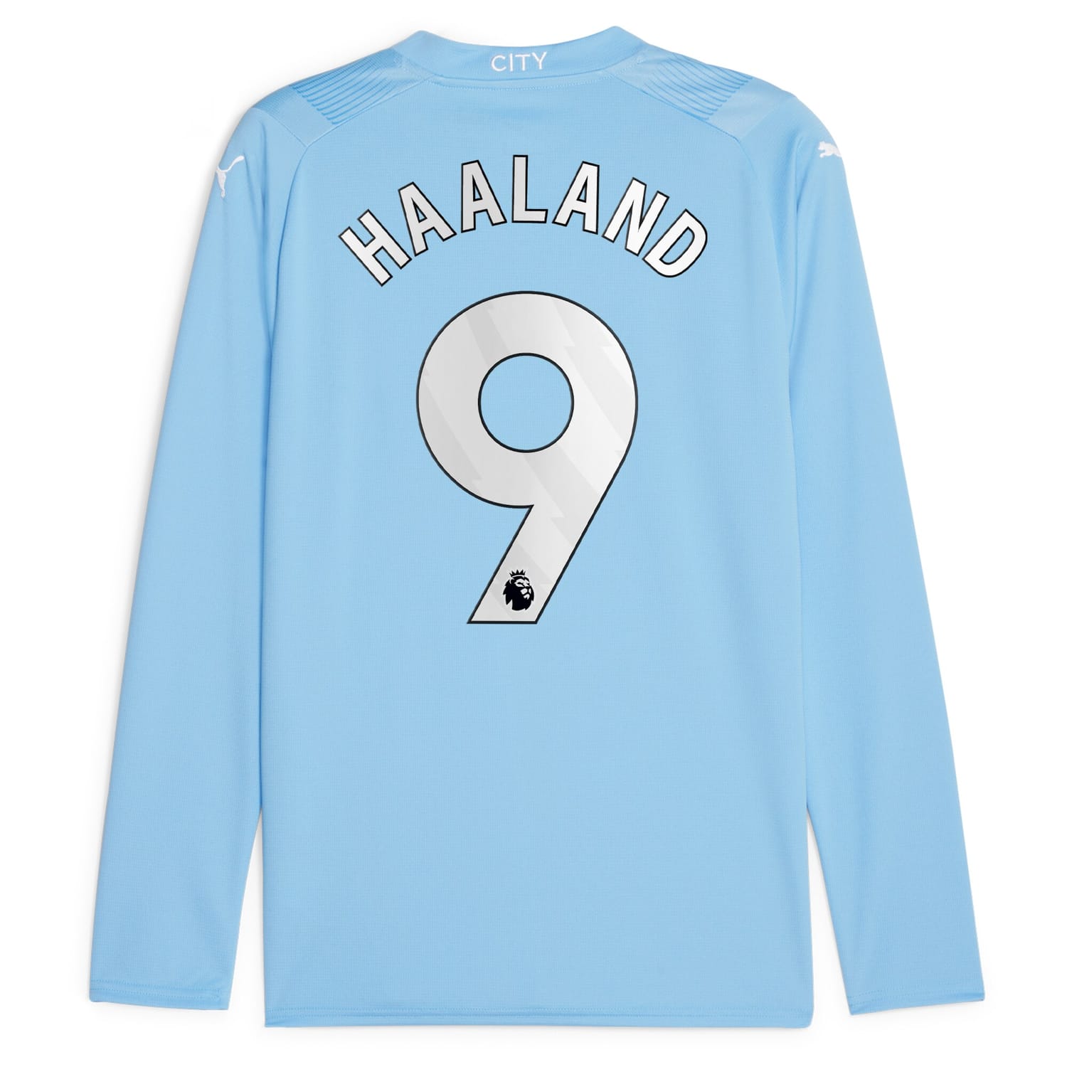 Premier League Manchester City Home Jersey Shirt Long Sleeve Sky Blue 2023-24 player Erling Haaland printing for Men