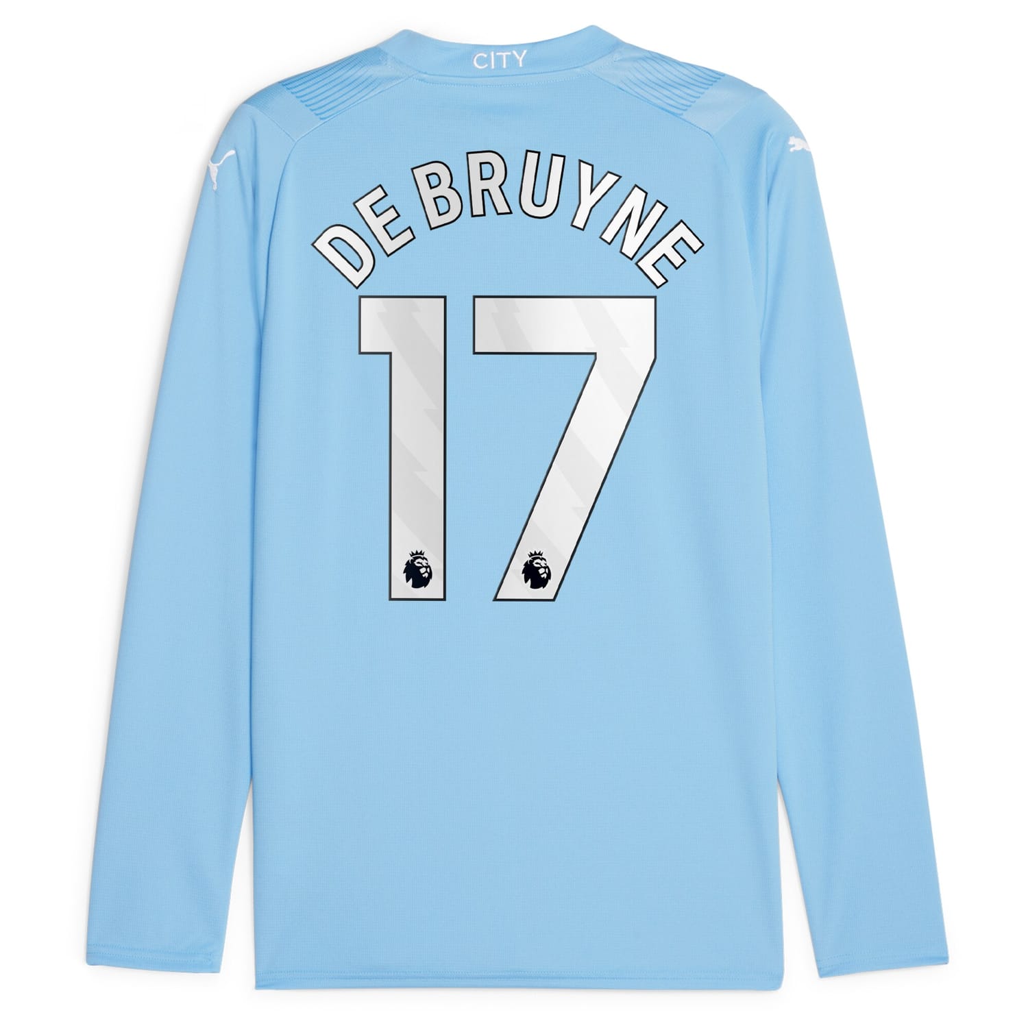 Premier League Manchester City Home Jersey Shirt Long Sleeve Sky Blue 2023-24 player Kevin De Bruyne printing for Men