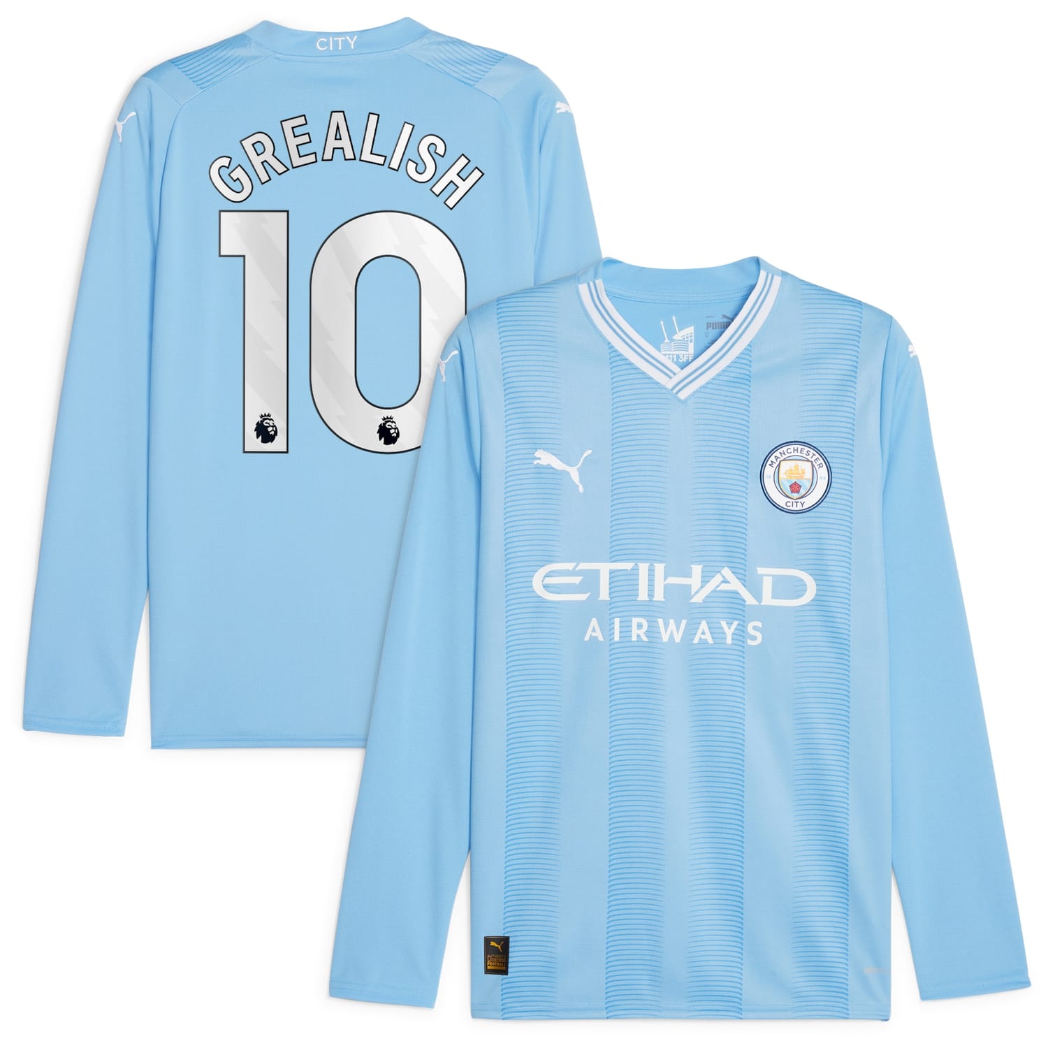 Premier League Manchester City Home Jersey Shirt Long Sleeve Sky Blue 2023-24 player Jack Grealish printing for Men