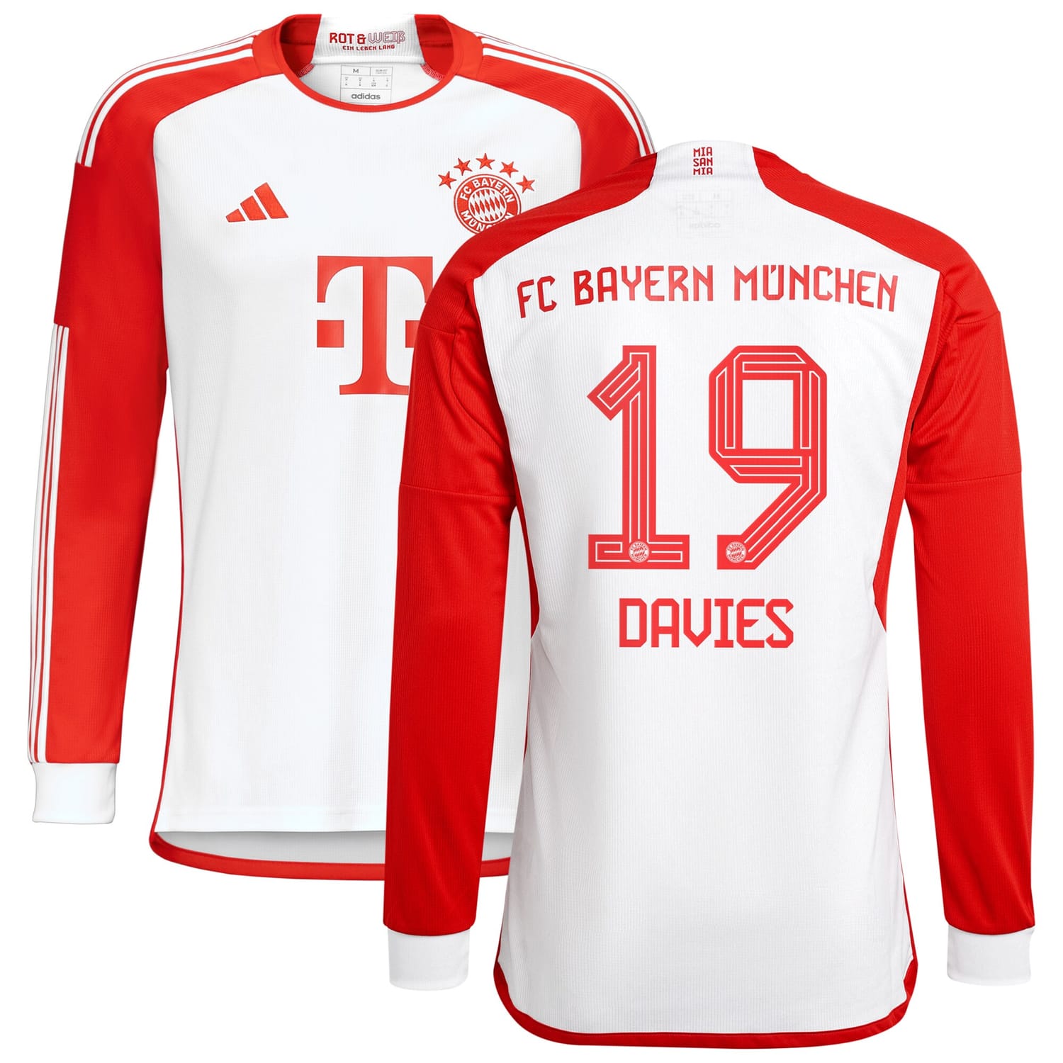 Bundesliga Bayern Munich Home Jersey Shirt Long Sleeve White 2023-24 player Alphonso Davies printing for Men