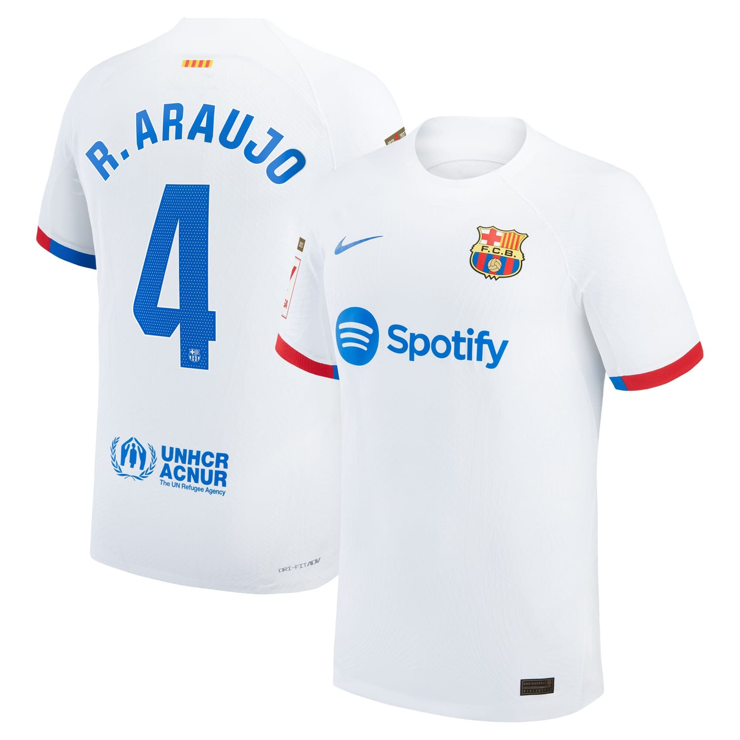 La Liga Barcelona Away Authentic Jersey Shirt White 2023-24 player Ronald Araujo printing for Men