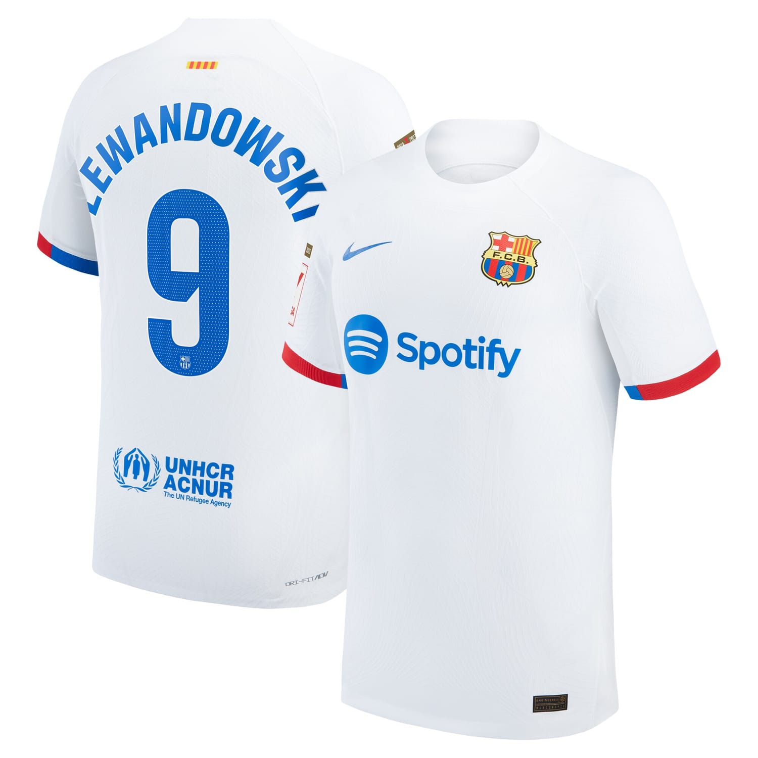 La Liga Barcelona Away Authentic Jersey Shirt White 2023-24 player Robert Lewandowski printing for Men