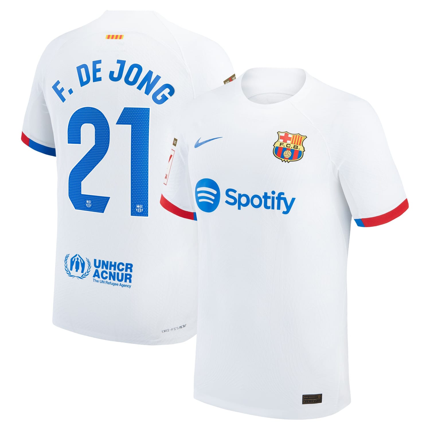 La Liga Barcelona Away Authentic Jersey Shirt White 2023-24 player Frenkie de Jong printing for Men