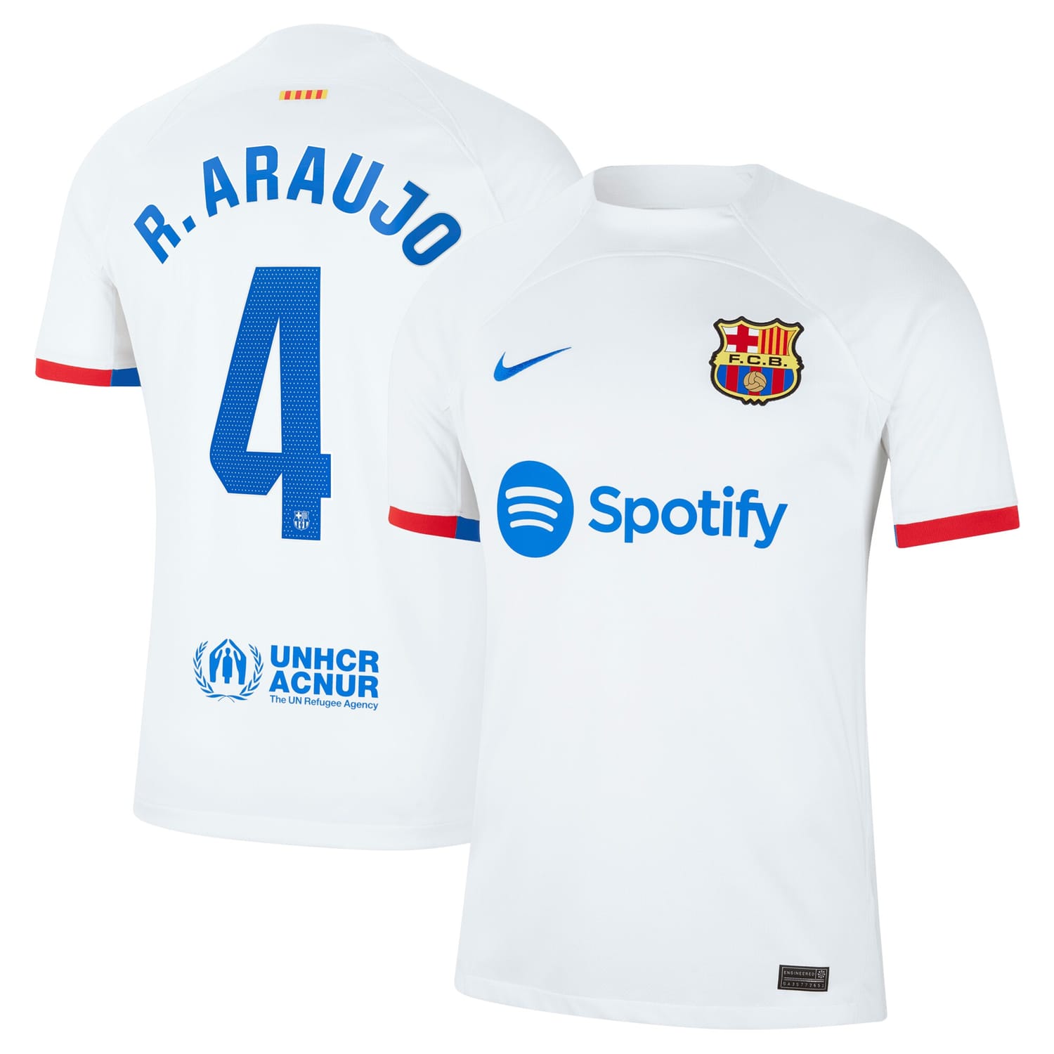 La Liga Barcelona Away Jersey Shirt White 2023-24 player Ronald Araujo printing for Men
