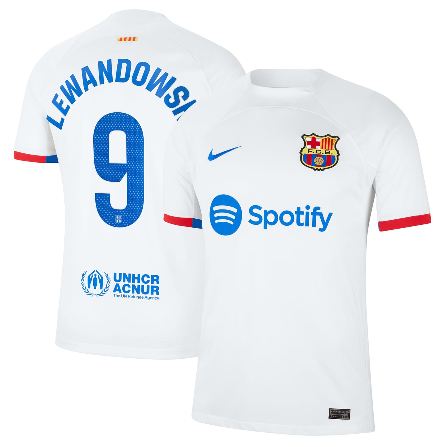 La Liga Barcelona Away Jersey Shirt White 2023-24 player Robert Lewandowski printing for Men