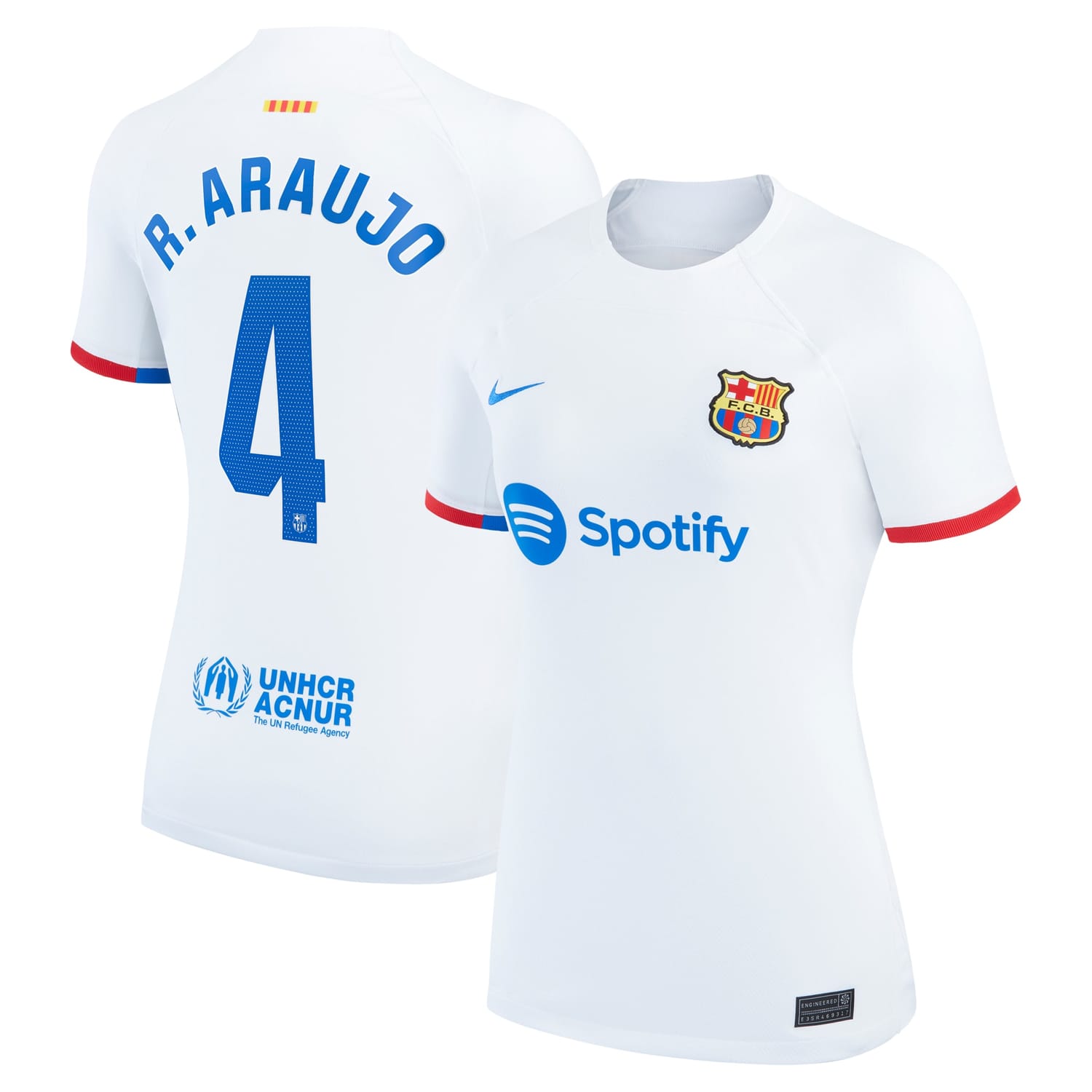 La Liga Barcelona Away Jersey Shirt White 2023-24 player Ronald Araujo printing for Women