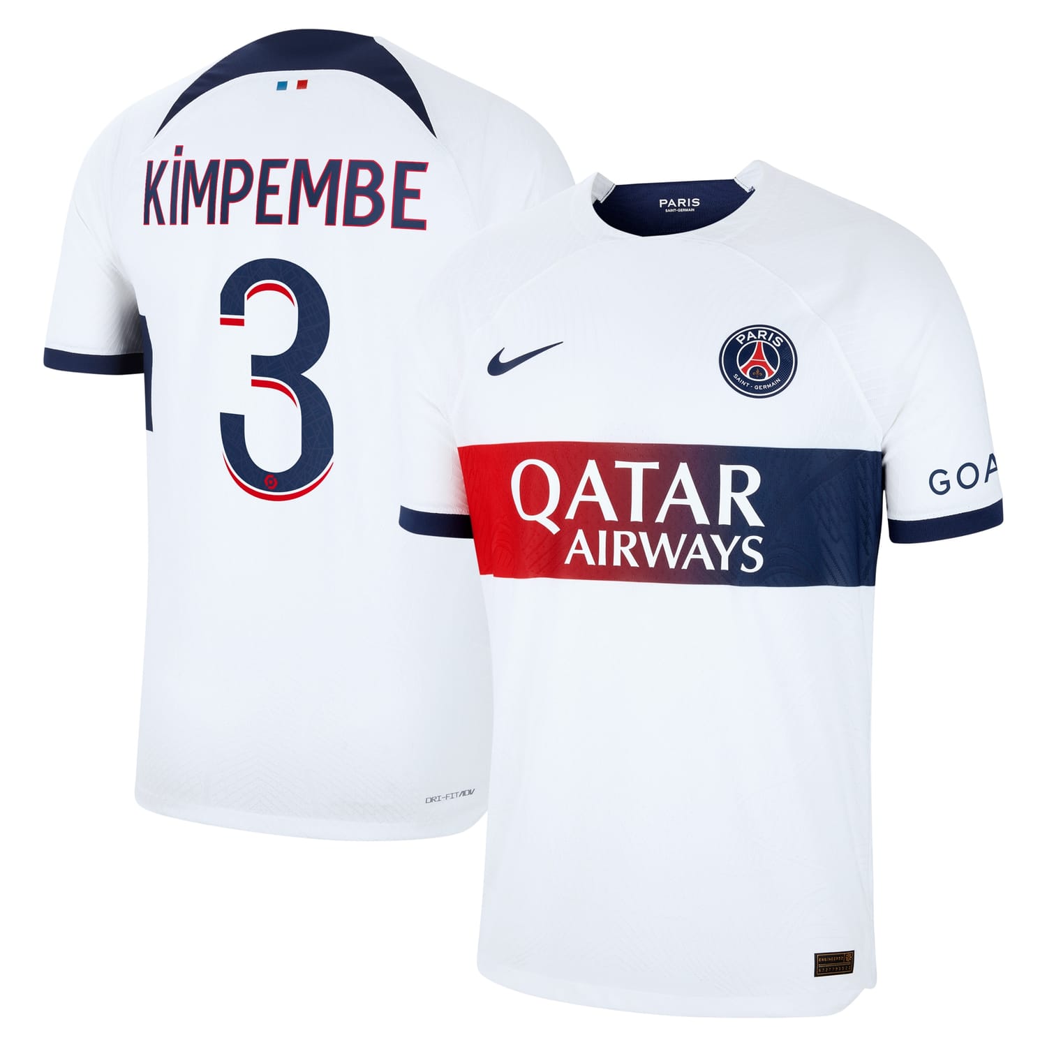 Ligue 1 Paris Saint-Germain Away Authentic Jersey Shirt White 2023-24 player Presnel Kimpembe printing for Men
