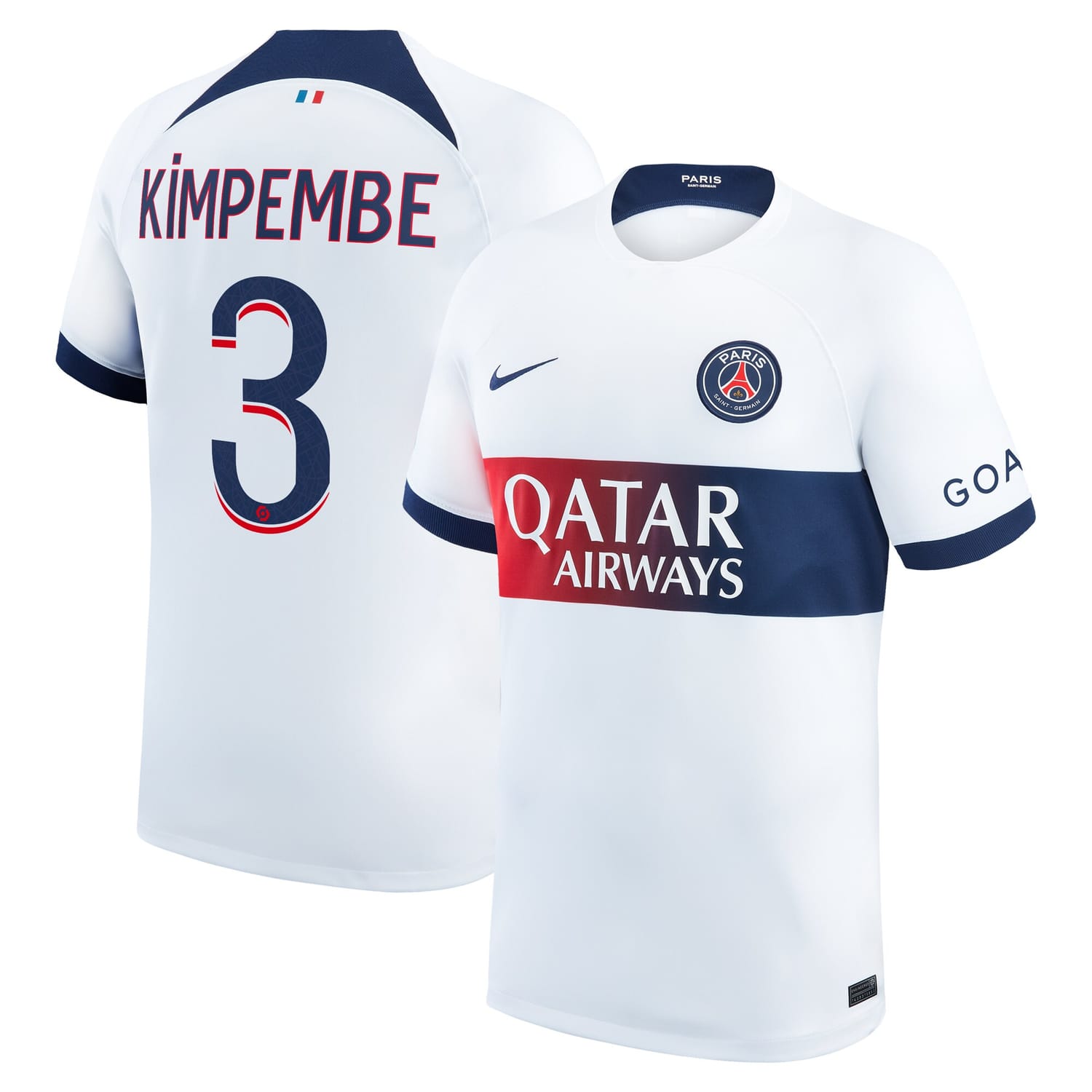 Ligue 1 Paris Saint-Germain Away Jersey Shirt White 2023-24 player Presnel Kimpembe printing for Men