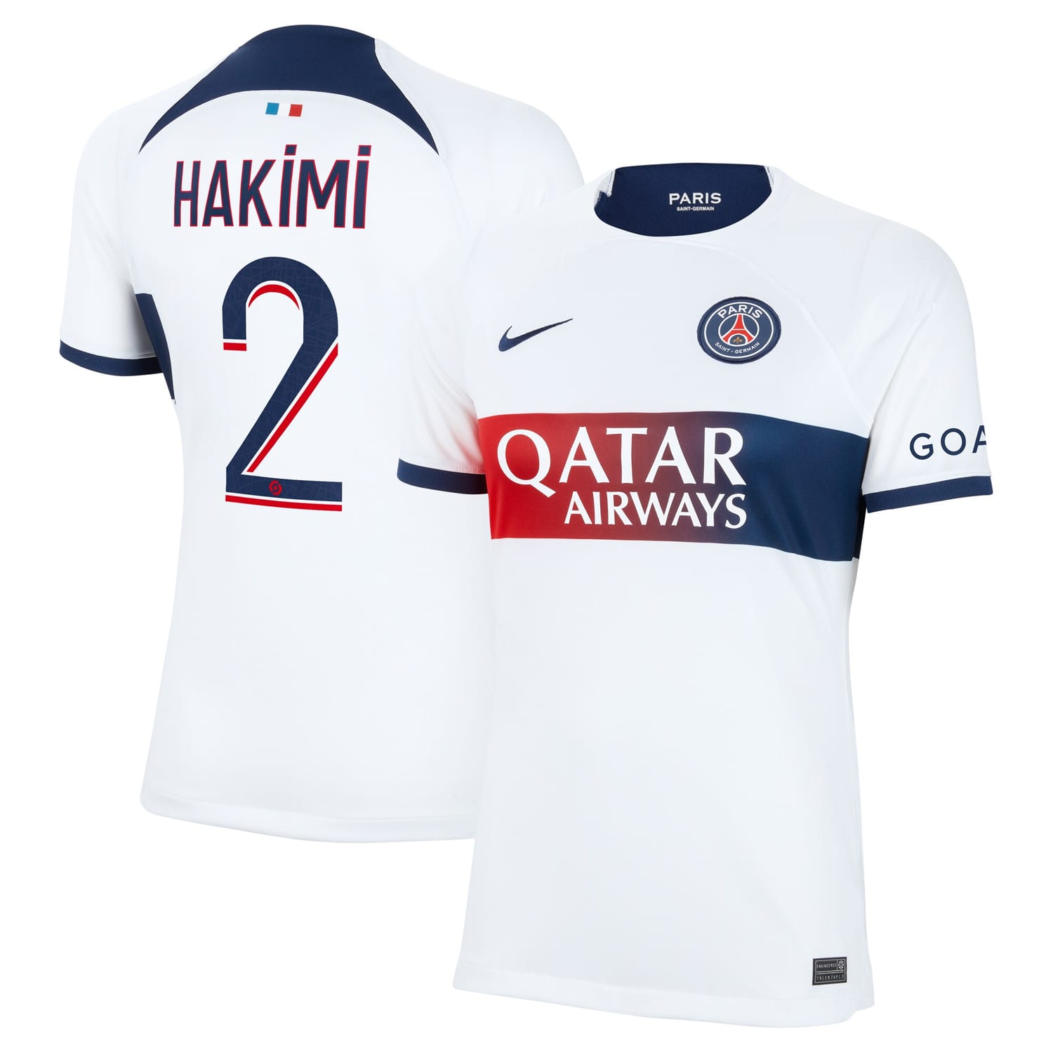 Ligue 1 Paris Saint-Germain Away Jersey Shirt White 2023-24 player Achraf Hakimi printing for Women
