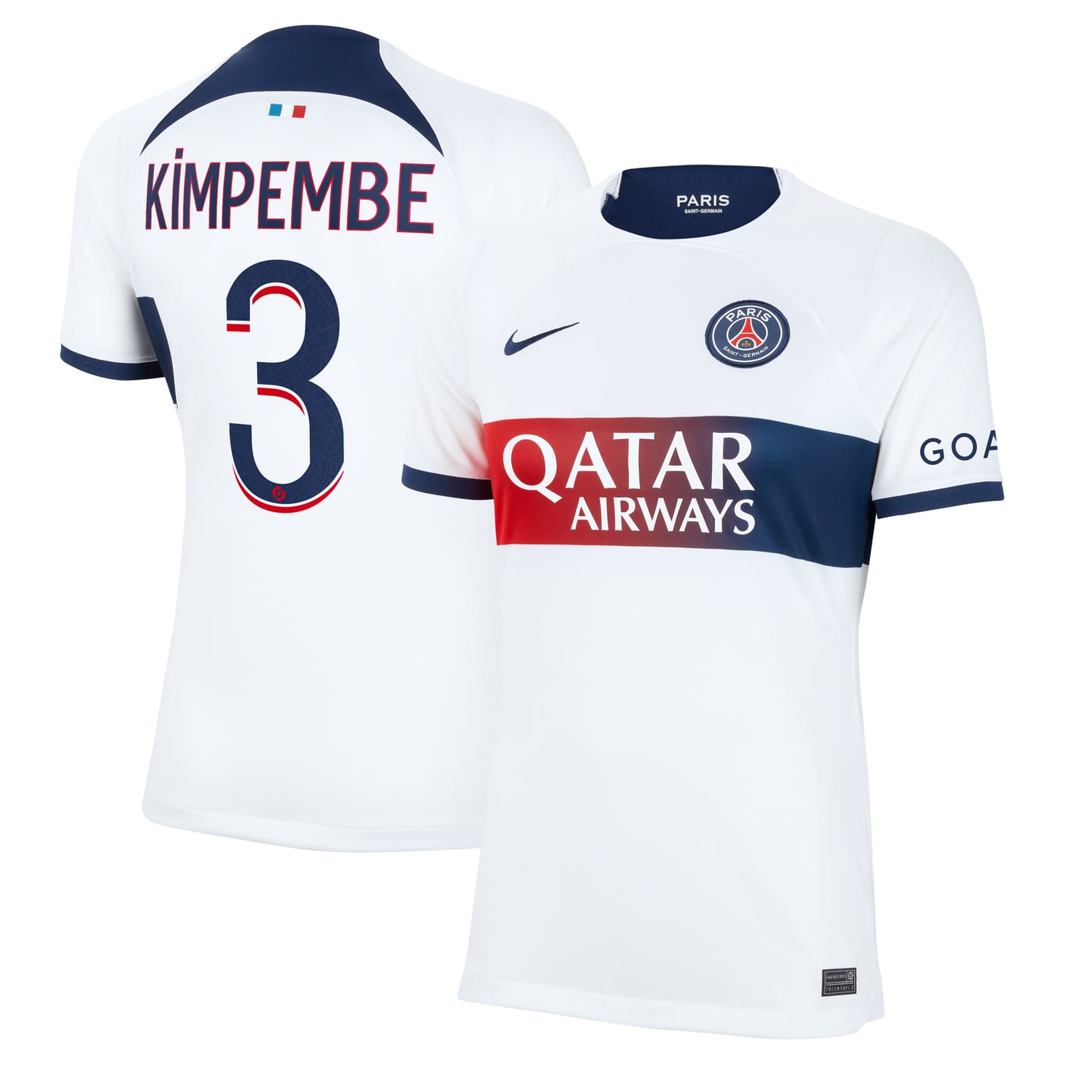 Ligue 1 Paris Saint-Germain Away Jersey Shirt White 2023-24 player Presnel Kimpembe printing for Women