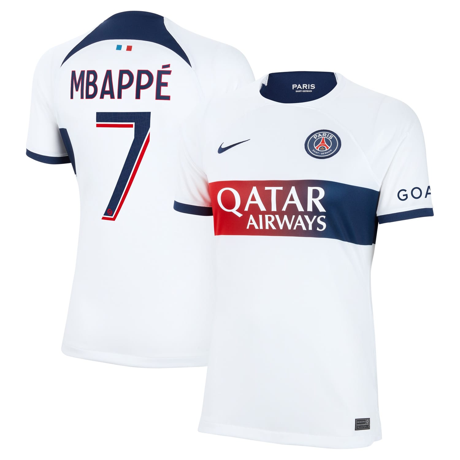 Ligue 1 Paris Saint-Germain Away Jersey Shirt White 2023-24 player Kylian Mbappe printing for Women