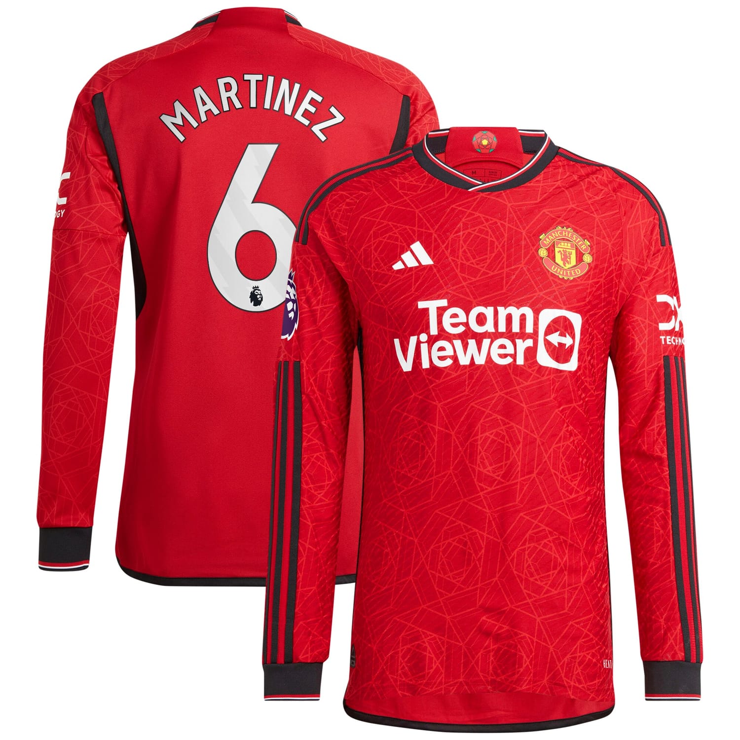 Premier League Manchester United Home Authentic Jersey Shirt Long Sleeve Red 2023-24 player Lisandro Martínez printing for Men