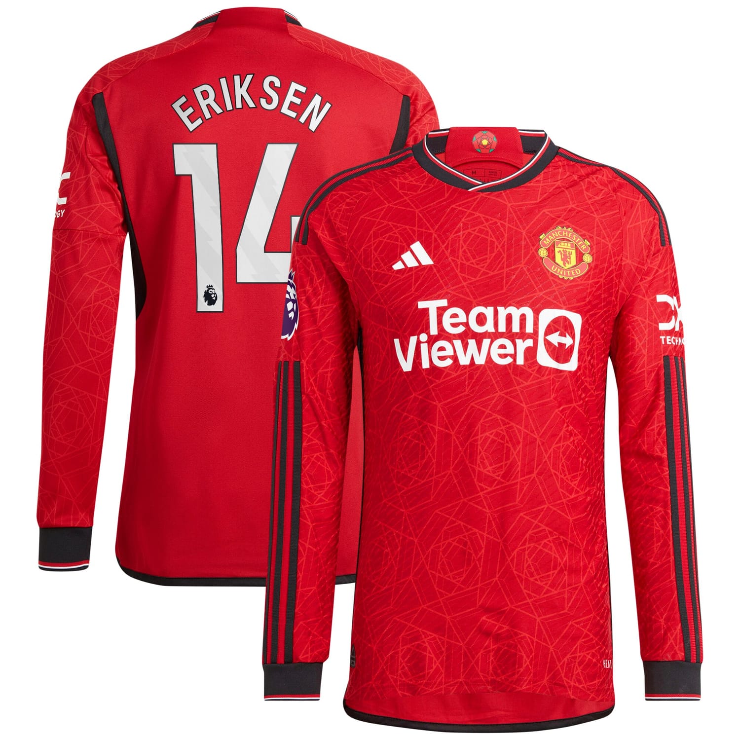 Premier League Manchester United Home Authentic Jersey Shirt Long Sleeve Red 2023-24 player Christian Eriksen printing for Men