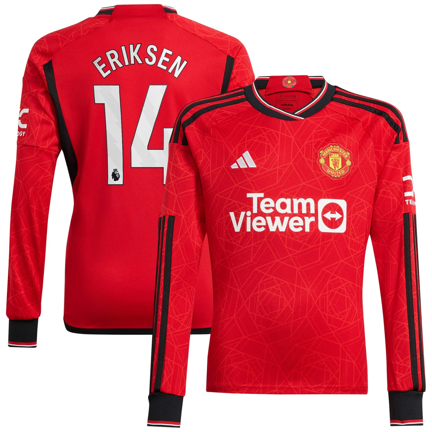 Premier League Manchester United Home Jersey Shirt Long Sleeve Red 2023-24 player Christian Eriksen printing for Men