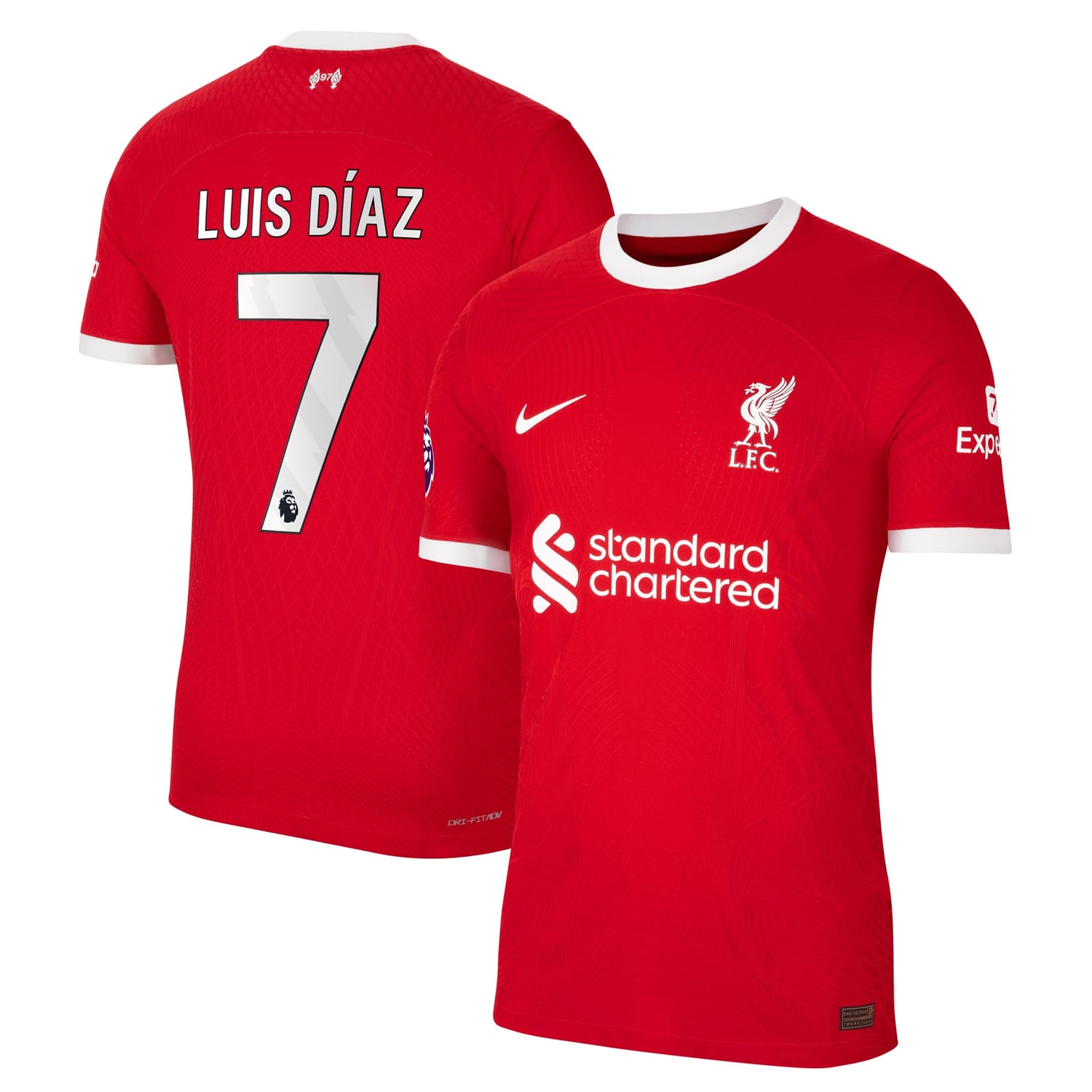 Premier League Liverpool Home Authentic Jersey Shirt Red 2023-24 player Luis Diaz printing for Men