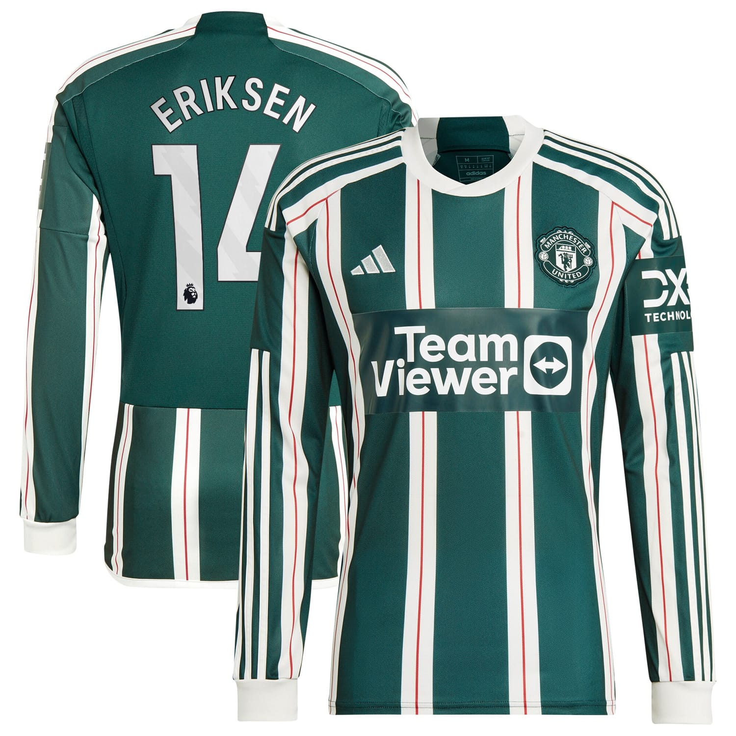 Premier League Manchester United Away Jersey Shirt Long Sleeve Green 2023-24 player Christian Eriksen printing for Men