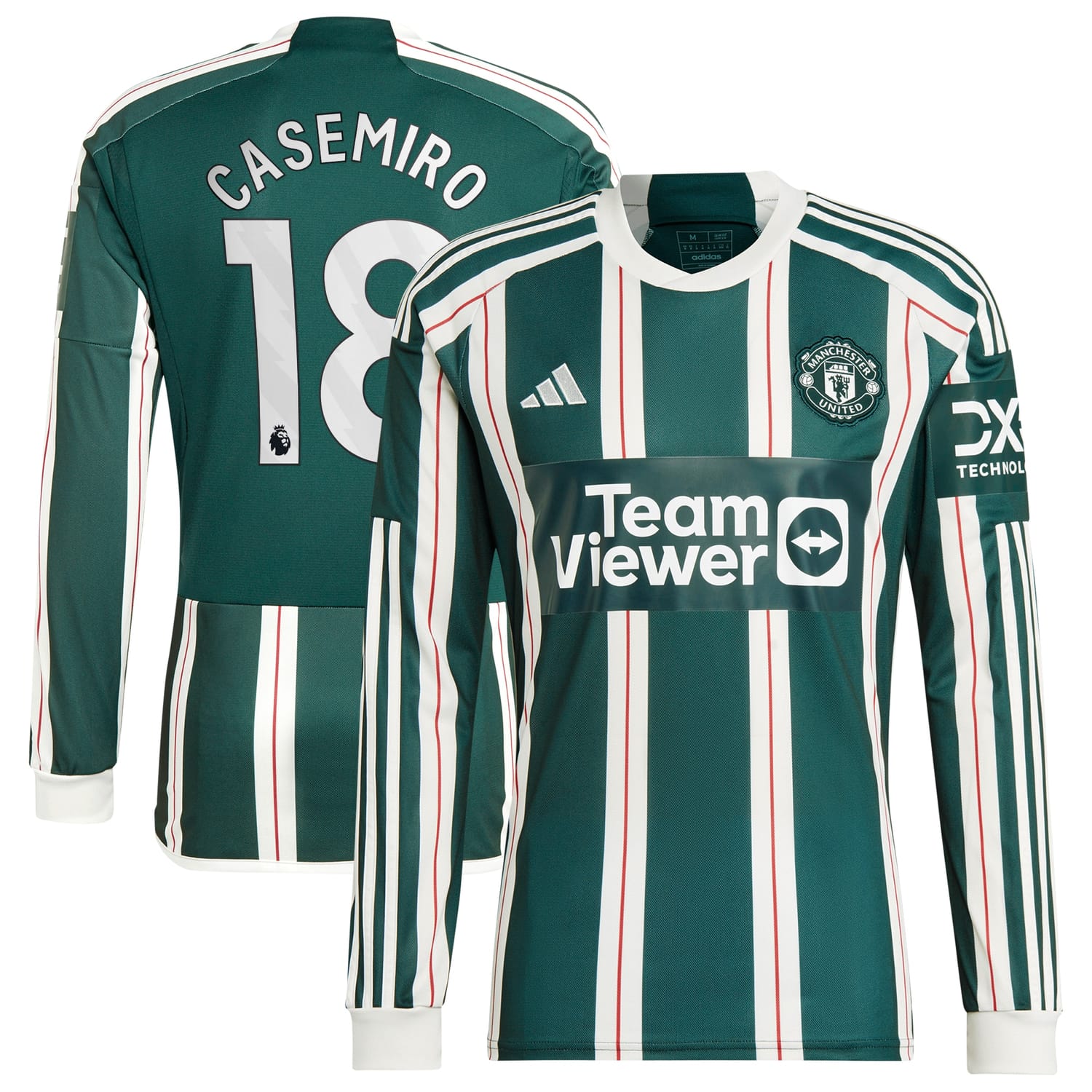 Premier League Manchester United Away Jersey Shirt Long Sleeve Green 2023-24 player Casemiro printing for Men