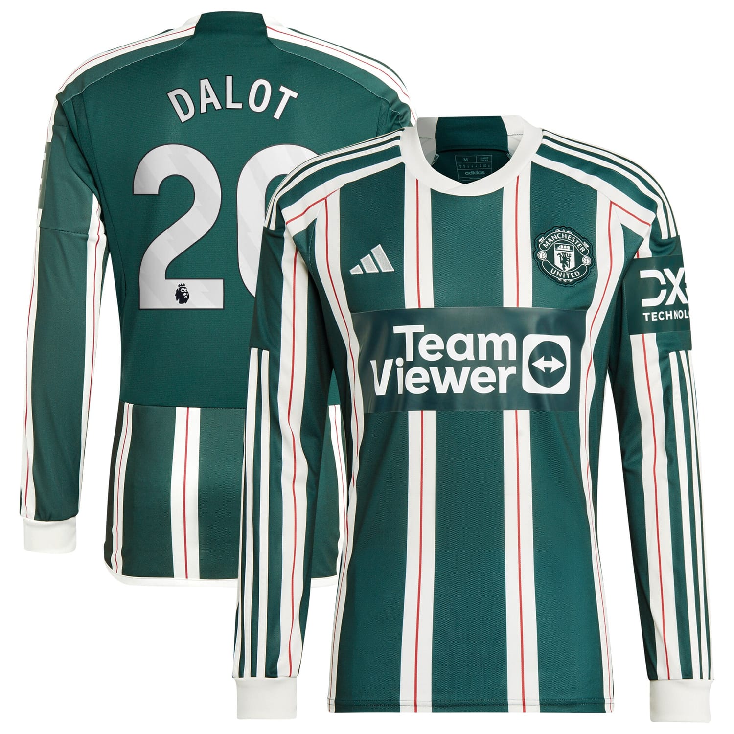 Premier League Manchester United Away Jersey Shirt Long Sleeve Green 2023-24 player Diogo Dalot printing for Men