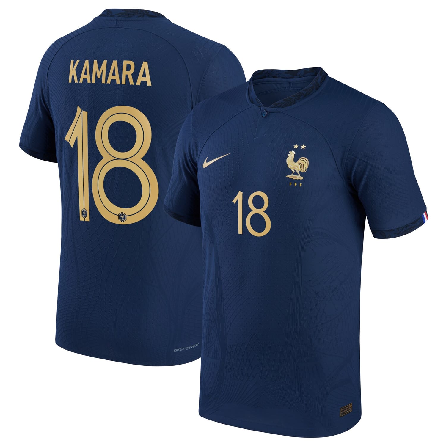 France National Team Home Authentic Jersey Shirt 2022 player Kamara 18 printing for Men