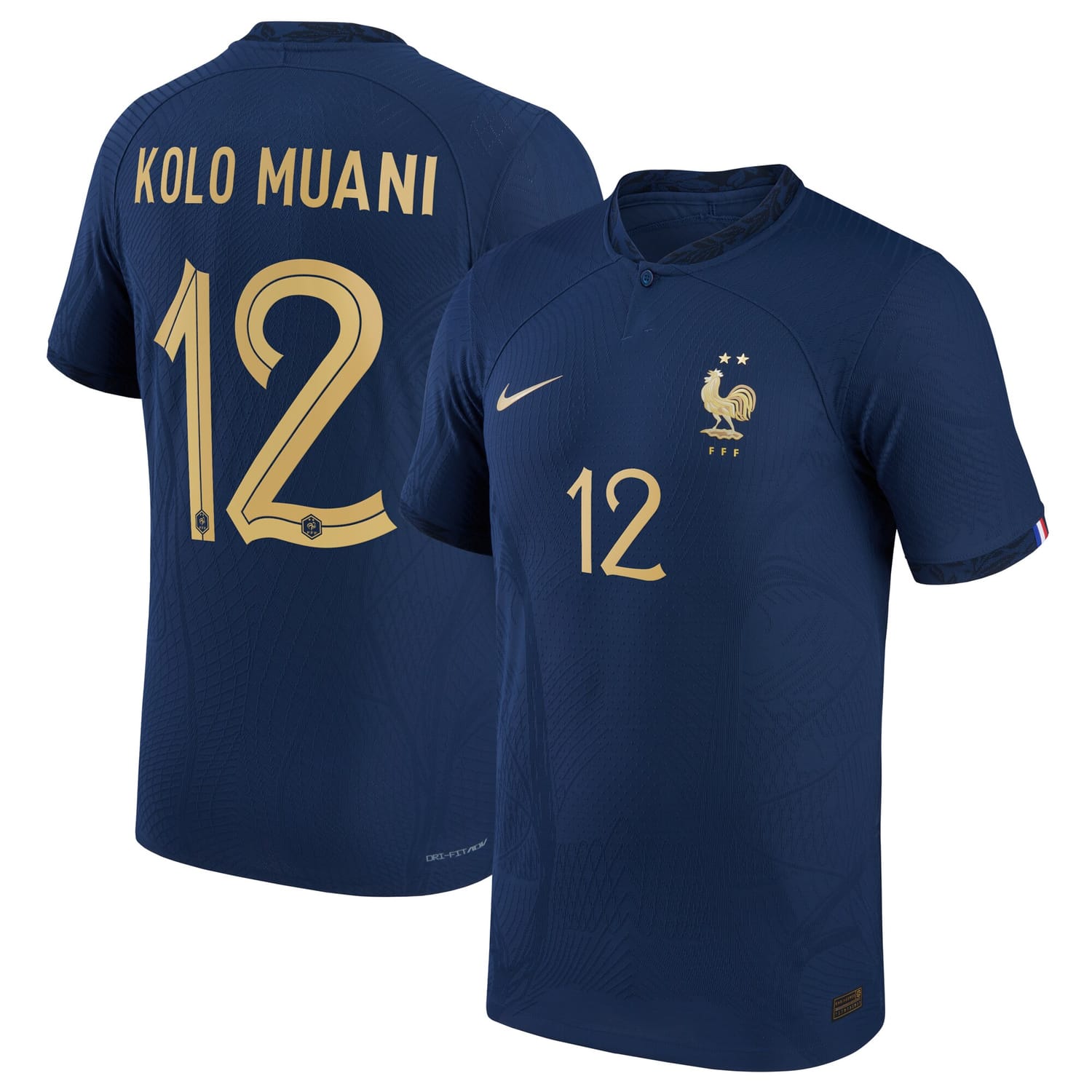 France National Team Home Authentic Jersey Shirt 2022 player Randal Kolo Muani 12 printing for Men