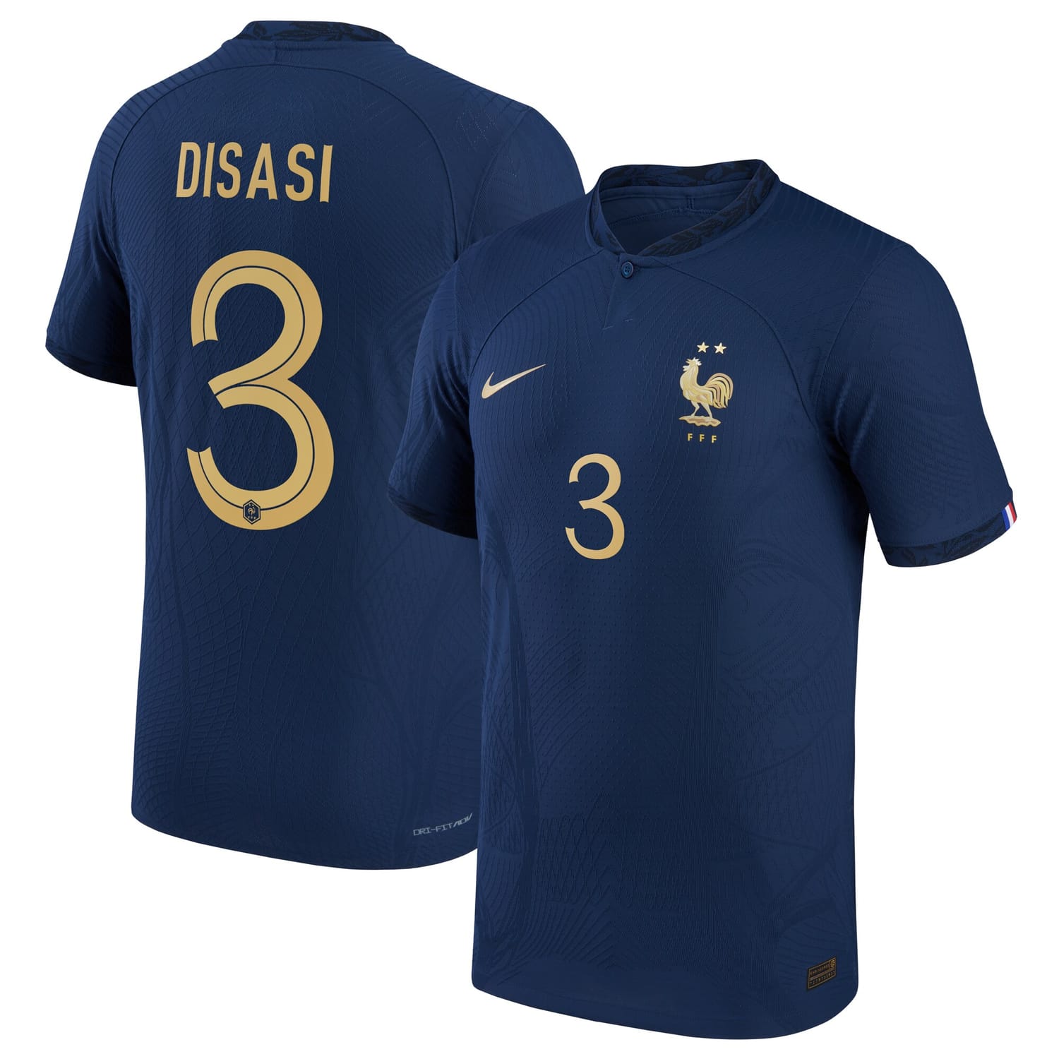 France National Team Home Authentic Jersey Shirt 2022 player Axel Disasi 3 printing for Men