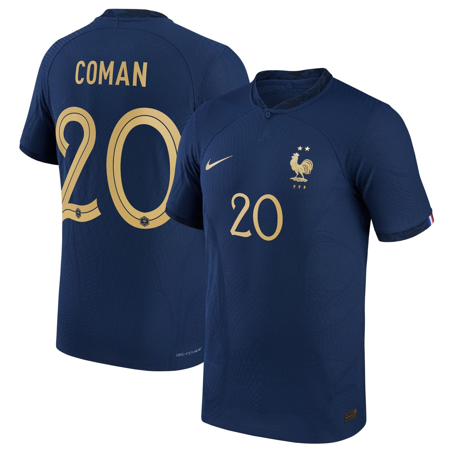 France National Team Home Authentic Jersey Shirt 2022 player Kingsley Coman 20 printing for Men