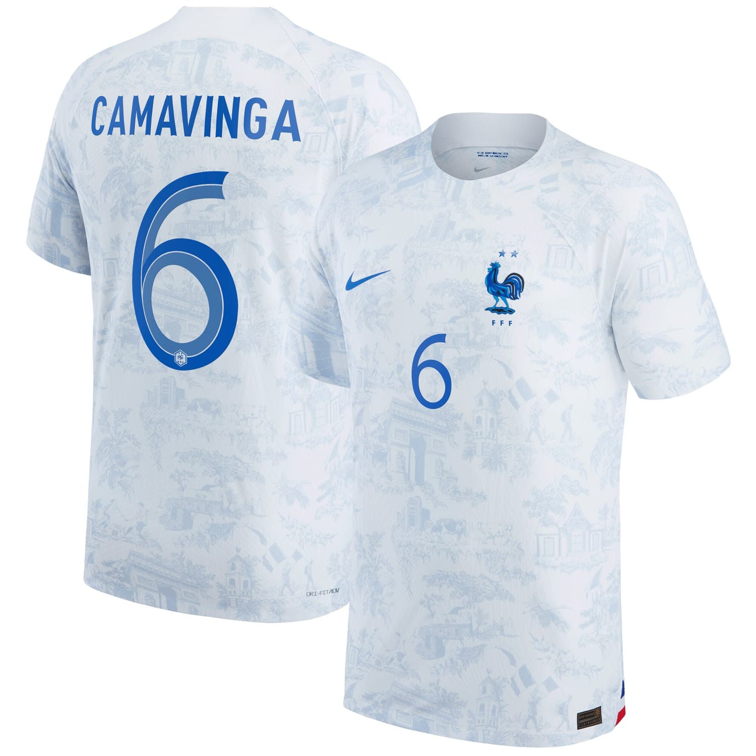 France National Team Away Authentic Jersey Shirt 2022 player Eduardo Camavinga 6 printing for Men