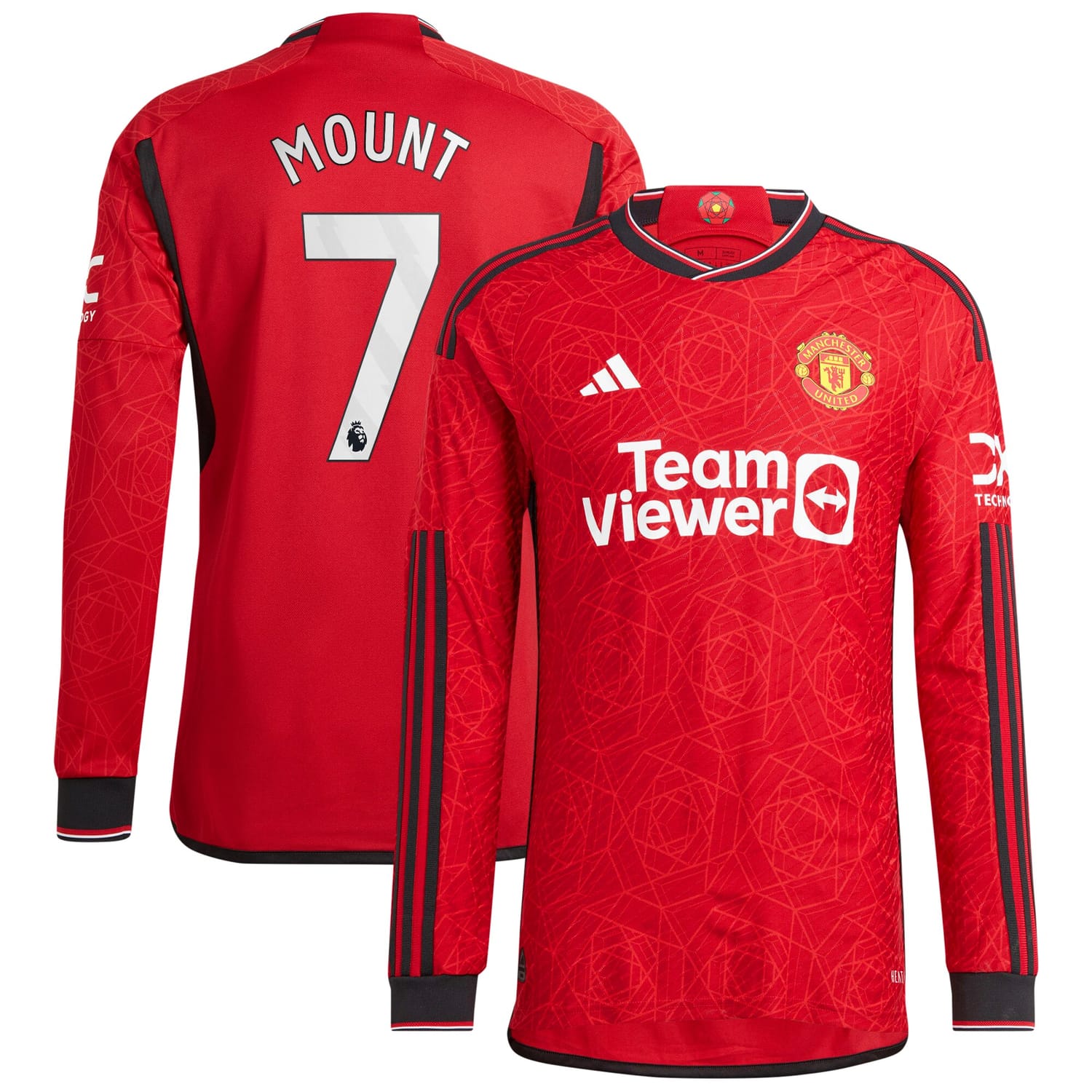 Premier League Manchester United Home Authentic Jersey Shirt Long Sleeve 2023-24 player Mason Mount 7 printing for Men