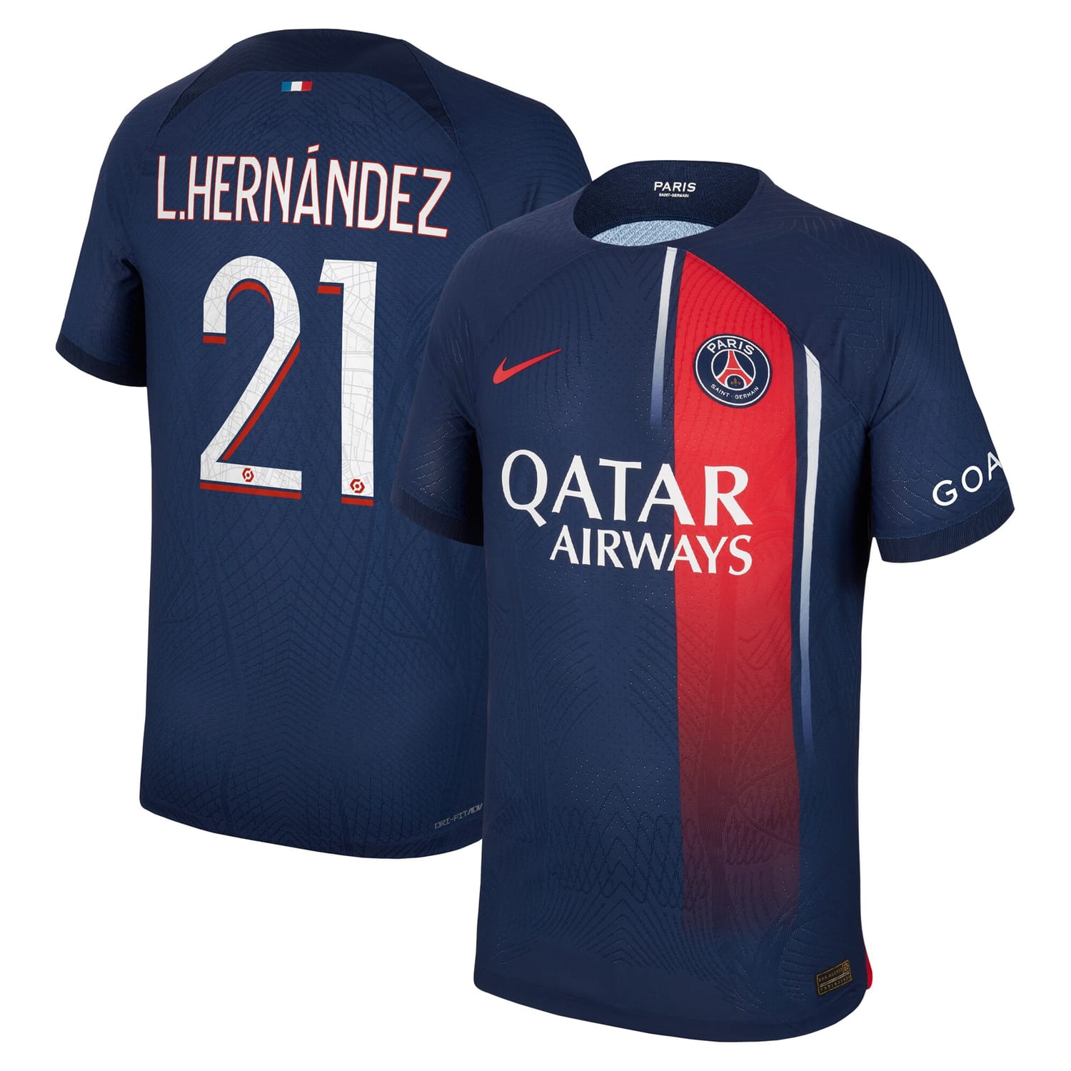 Ligue 1 Paris Saint-Germain Home Authentic Jersey Shirt 2023-24 player Lucas Hernández 21 printing for Men