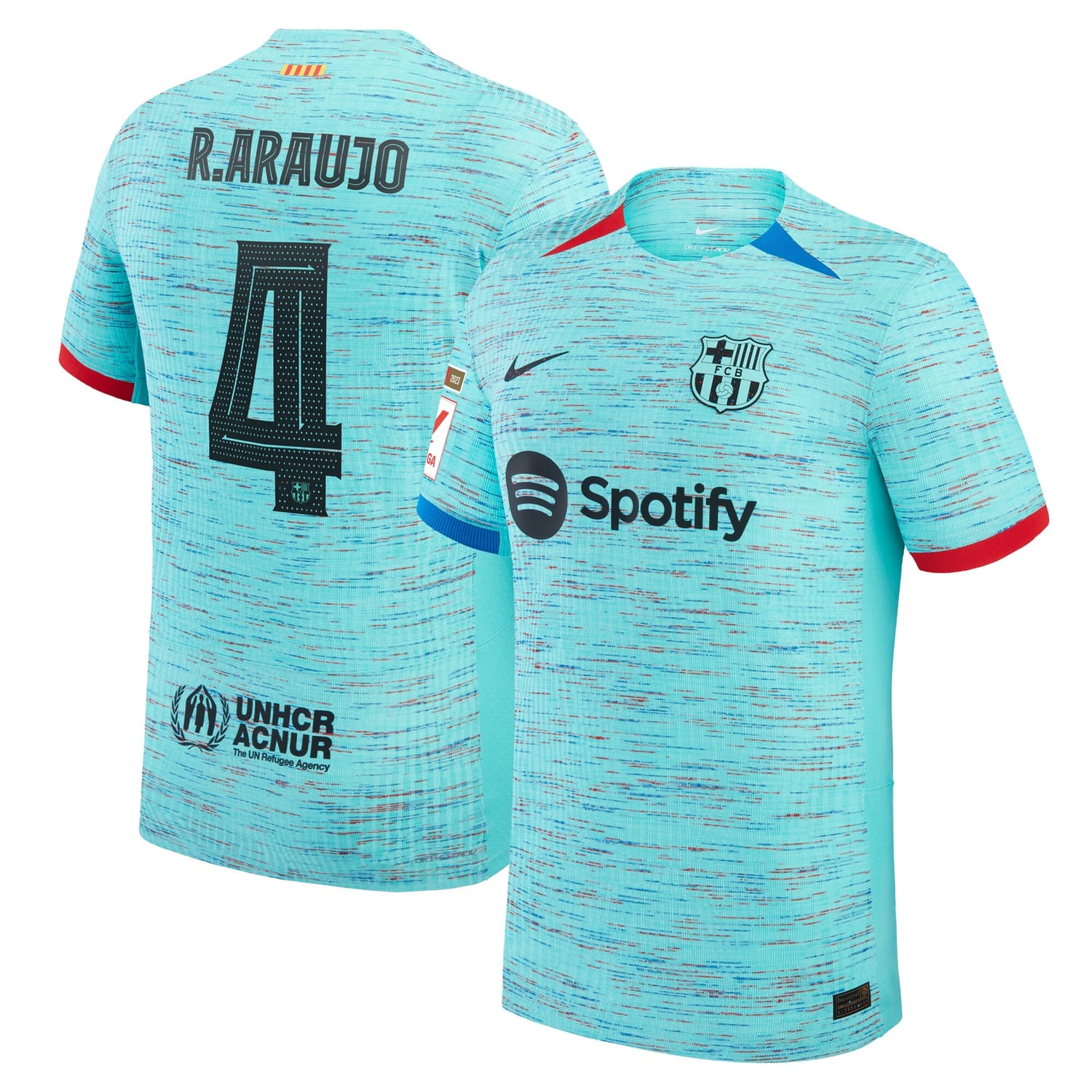 La Liga Barcelona Third Authentic Jersey Shirt Aqua 2023-24 player Ronald Araujo printing for Men